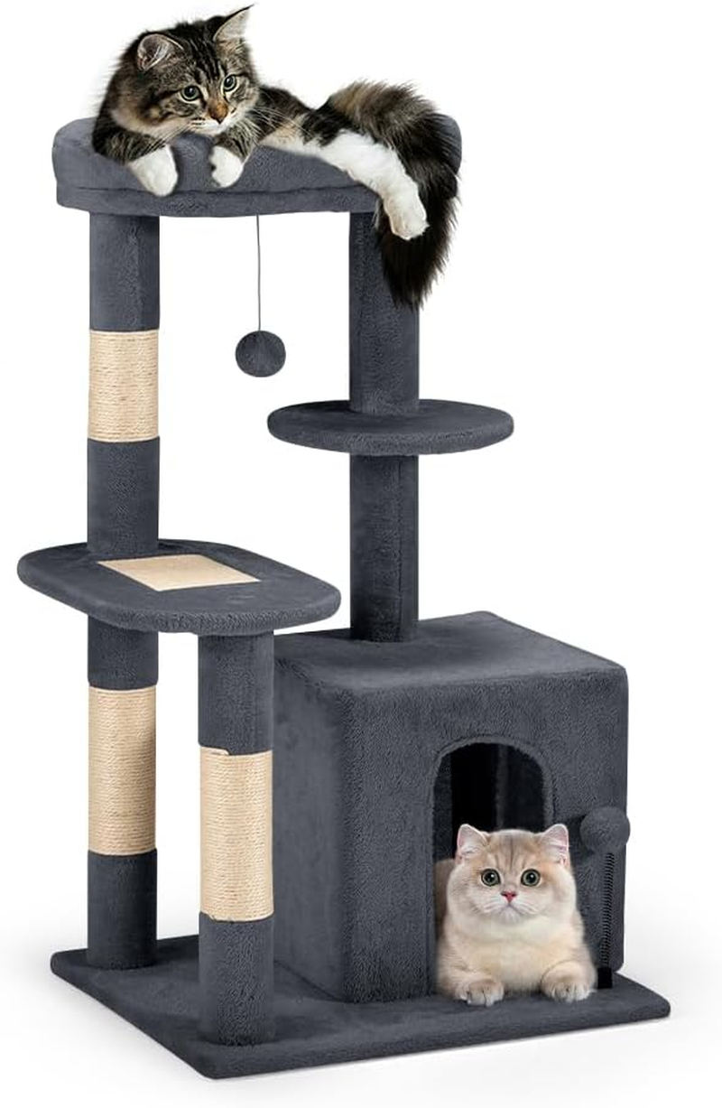 Cat Tree, 180CM Tall Cat Tree Tower for Large/Big Cats, Climbing Cat Tower Multi-Level Furniture Activity Center with a Large Hammock, Cat Condo and 4 Sisal Scratching Posts, Light Gray
