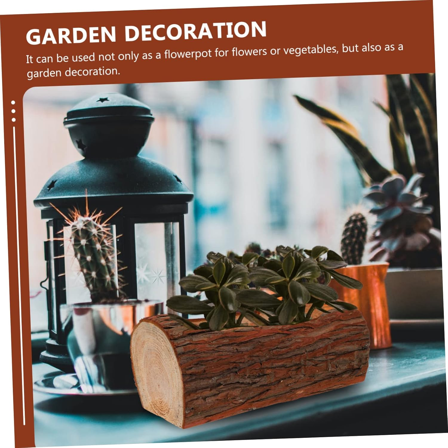 Rustic Wooden Flowerpot for Outdoor Plant Succulent Garden Decor Plant Pot image number 5