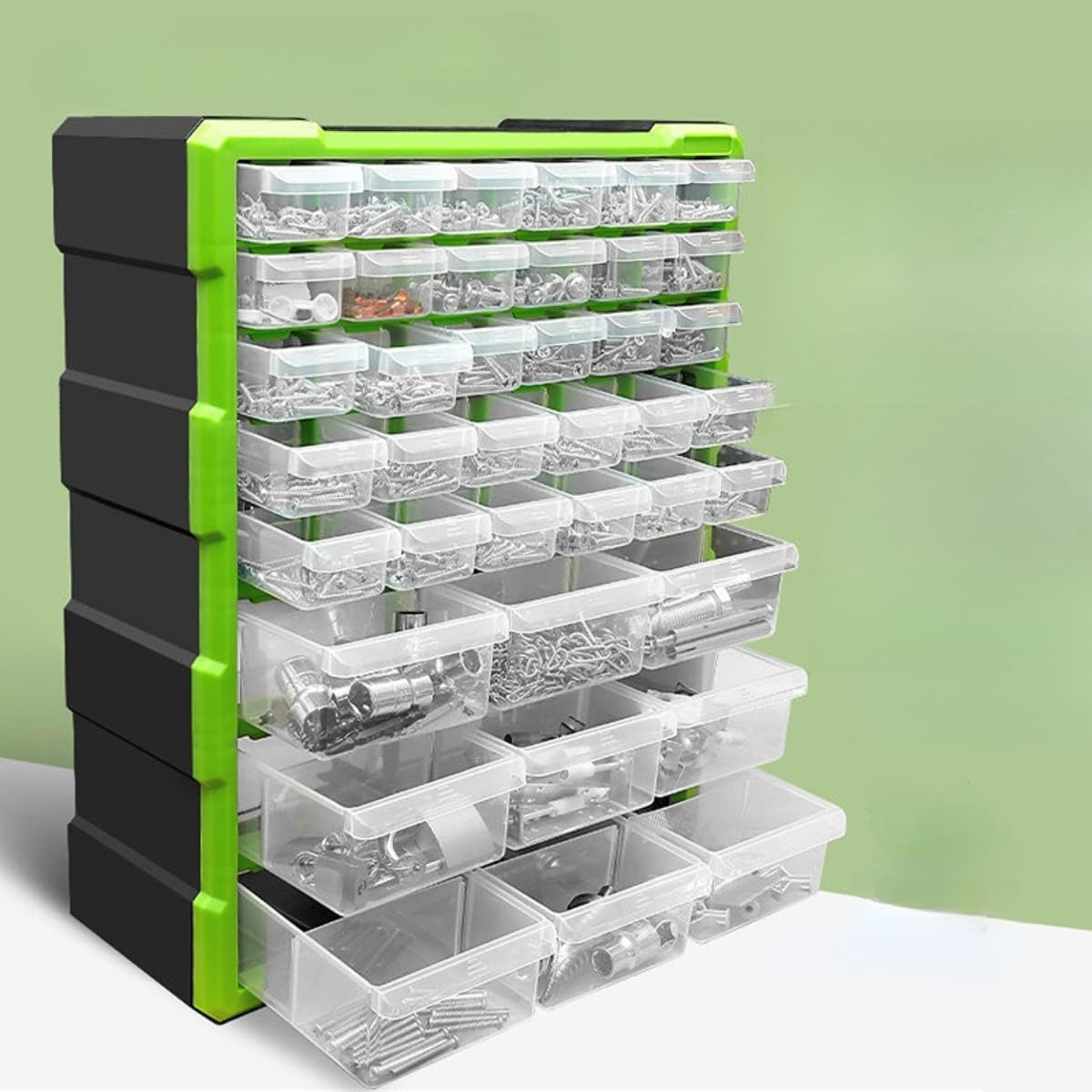 39-Drawer Plastic Storage Cabinet for Sorting Screws, Nuts & Tools &ndash; Wall Mountable Workshop Organiser with Small Parts Drawers, Ideal for Dividing Items in Garage & Craft Room