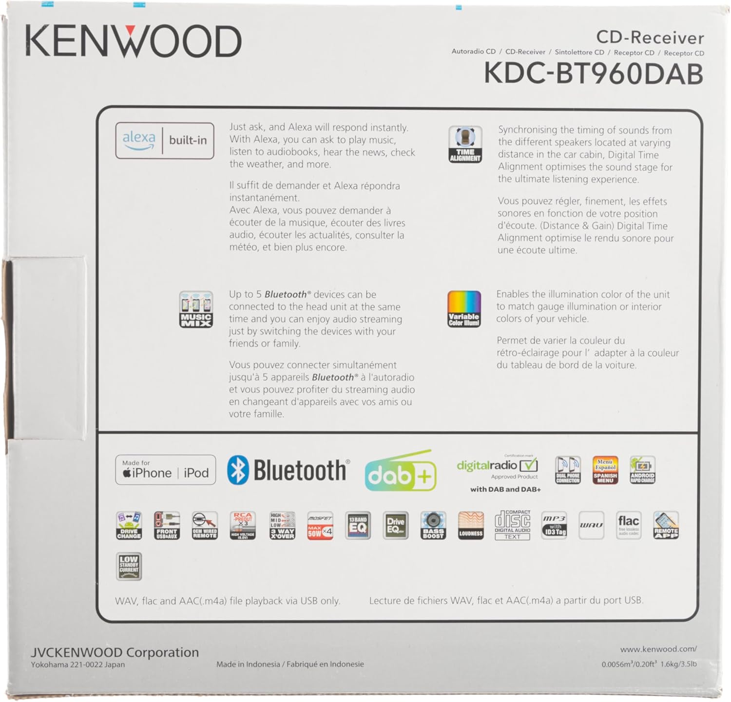 KENWOOD KDC-BT960DAB CD Car Radio with DAB+ and Bluetooth Hands-Free Kit (USB, Aux-In, 3 X Pre-Out 5V, Amazon Alexa, Sound Processor, 4 X 50 W, VAR. Lighting, DAB+ Antenna) image number 6