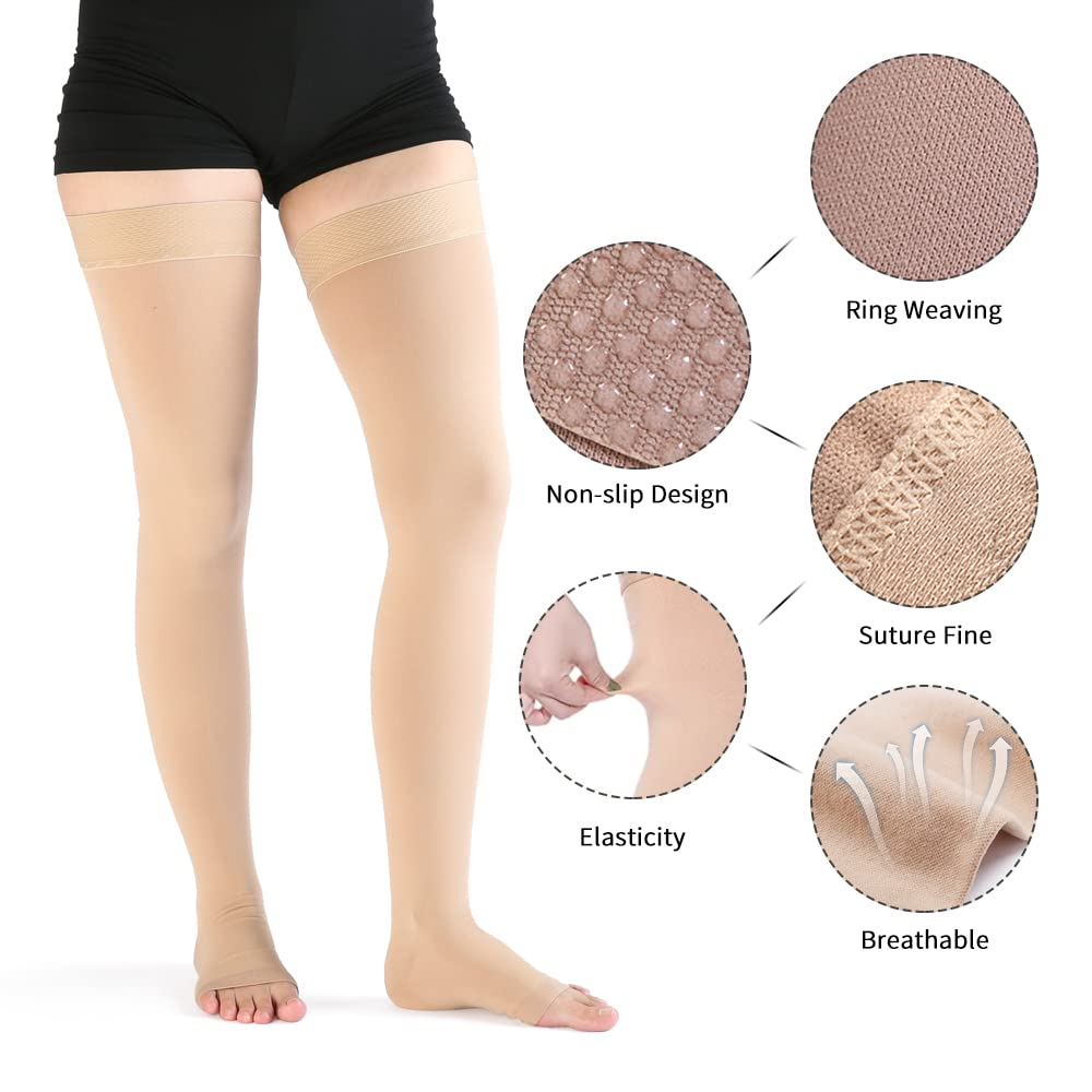 VARCOH Compression Socks for Women Thigh High Open Toe, plus Size Compression Stockings 20-30 Mmhg Good for DVT, Pregnancy, Varicose Veins,Edema image number 3