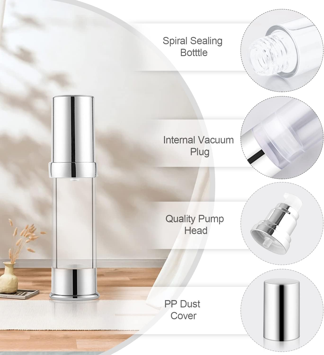 8 Pack 10Ml/0.34Oz Plastic Airless Pump Bottle Refillable Lotion Containers Empty Pump Press Vacuum Dispenser for Travel Cosmetic Liquid Foundation Essence Gel Emulsion Toiletries Sample image number 6