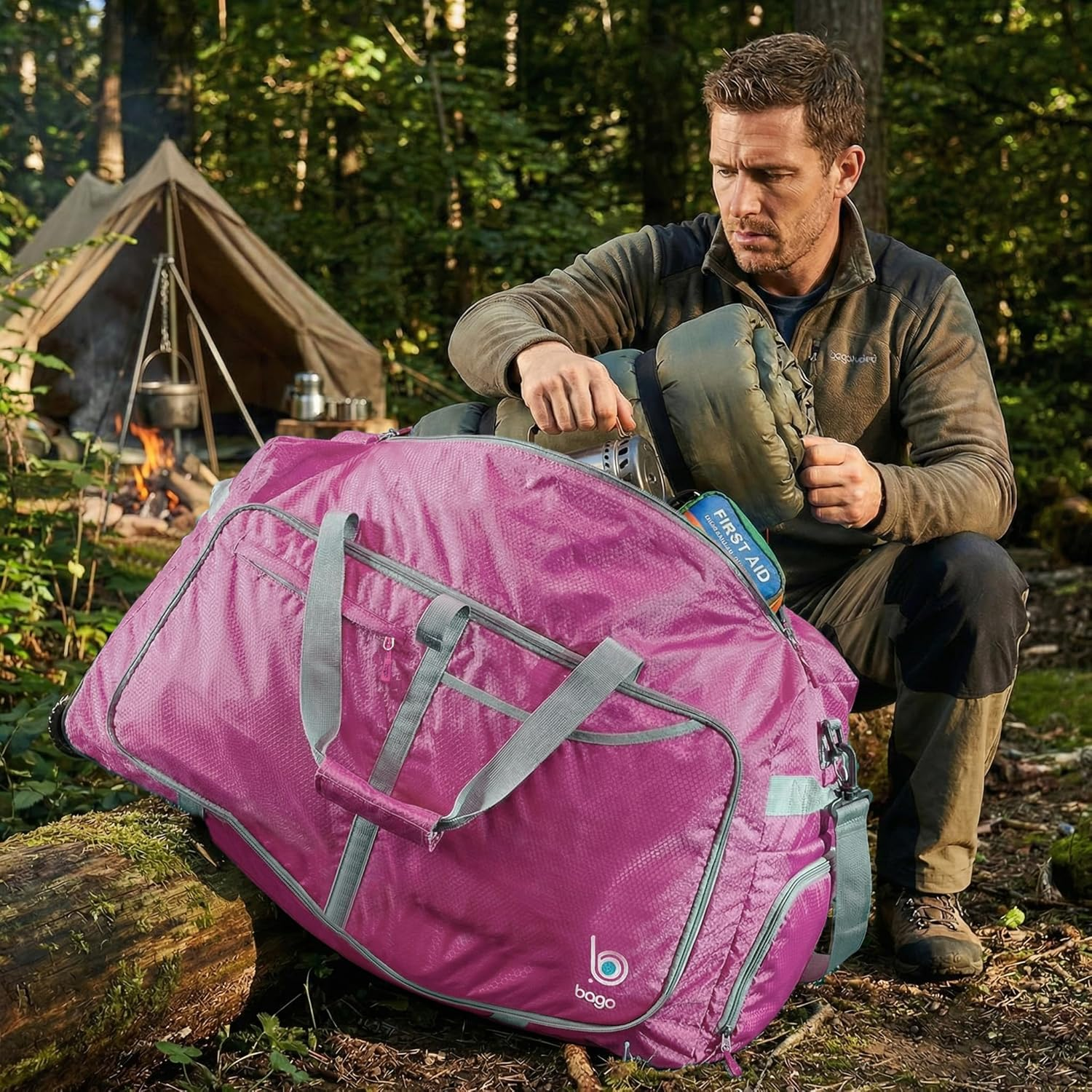 Bago Foldable Duffle Bag with Wheels - 80L 100L 120L 140L Folding Bag, Waterproof Travel Duffel Bag, Heavy Duty Weight-Saving Duffle Bag for Travel, Carry-On Duffel Bag with Wheels, Pink, 80L image number 6