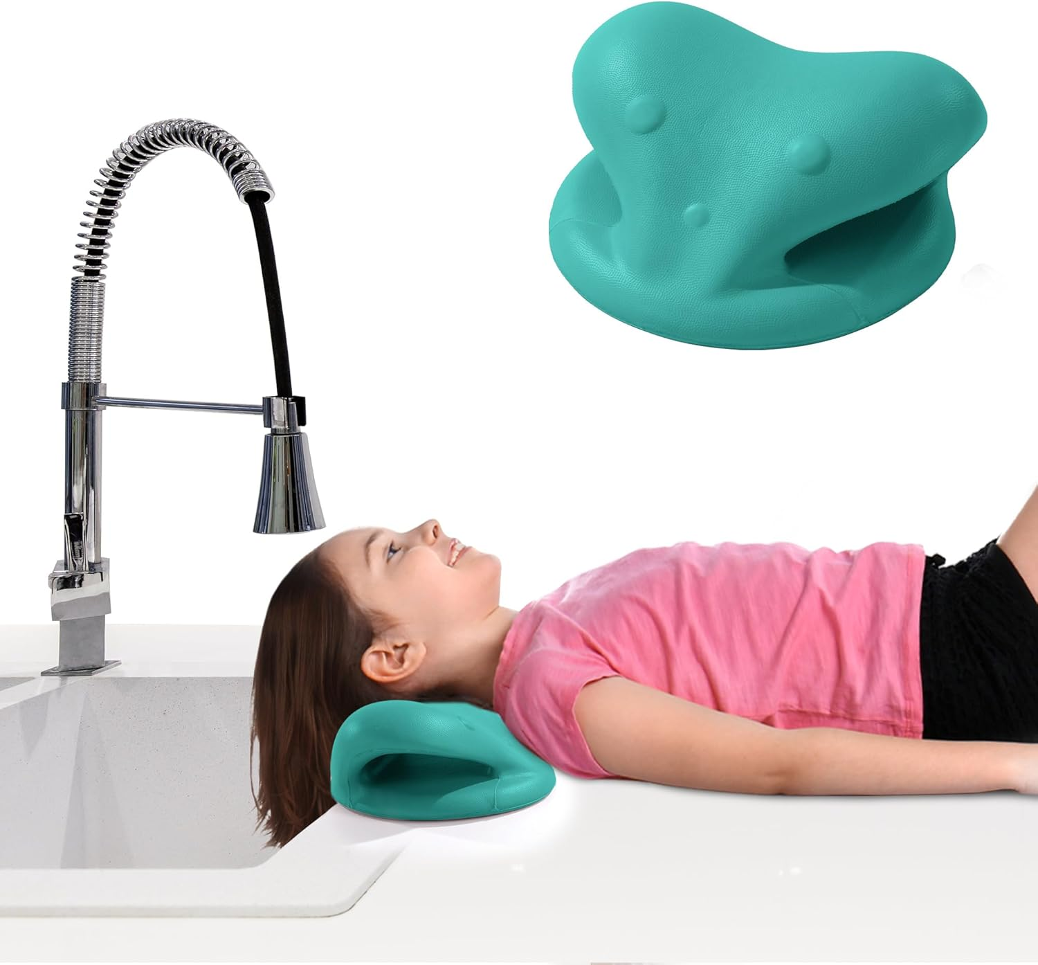 MABOZOO Hair Washing Station for Kids, Sink Hair Washing Neck Pillow for Kids' Wash Time, Ergonomic Kids Hair Washing Station Shampoo Station for Sink (Pink)