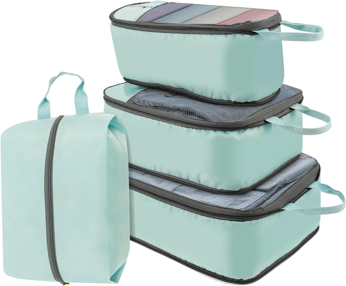 4Pcs Travelling Storage Bag Set,Compression Packing Cubes with Handle,Lightweight Luggage Organizers,Machine Washable image number 1