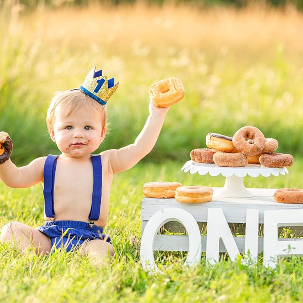 WELROG Baby Boys First Birthday Cake Smash Outfit Bow Tie Suspenders Bloomers Birthday Hat Sparkle Gold image number 6
