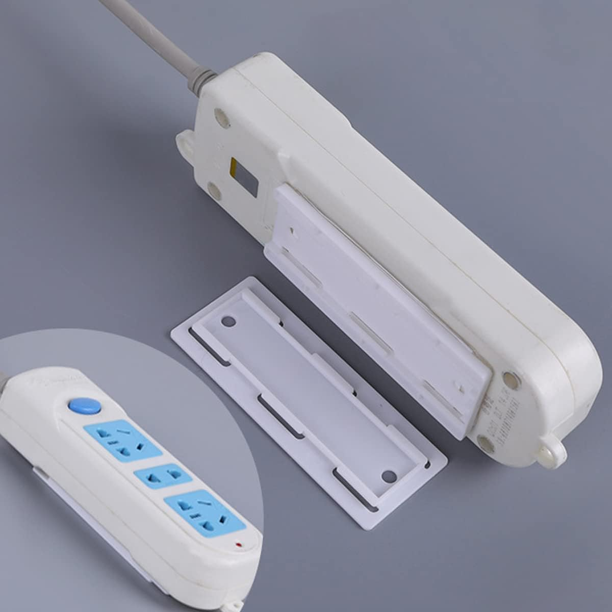15PCS Self Adhesive Punch-Free Socket Holder, Adhesive Power Strip Holder, Desktop Socket Fixer Bracket Stand for Home Kitchen Office, Wall Mount Cable Management (White) - Grey image number 3