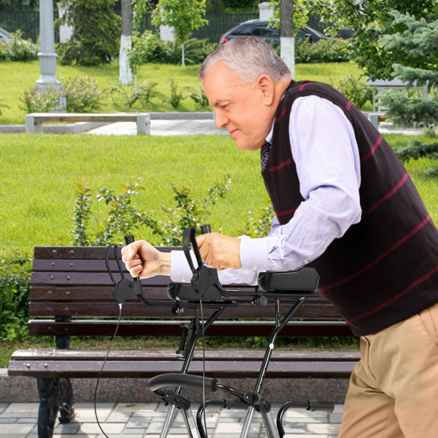 Rollator Armrest Pad, Stand up Rollator Armrest Pad Padded Armrest for Walkers Armrest for Upright Walker Rollator Accessories for Seniors (Black) image number 5