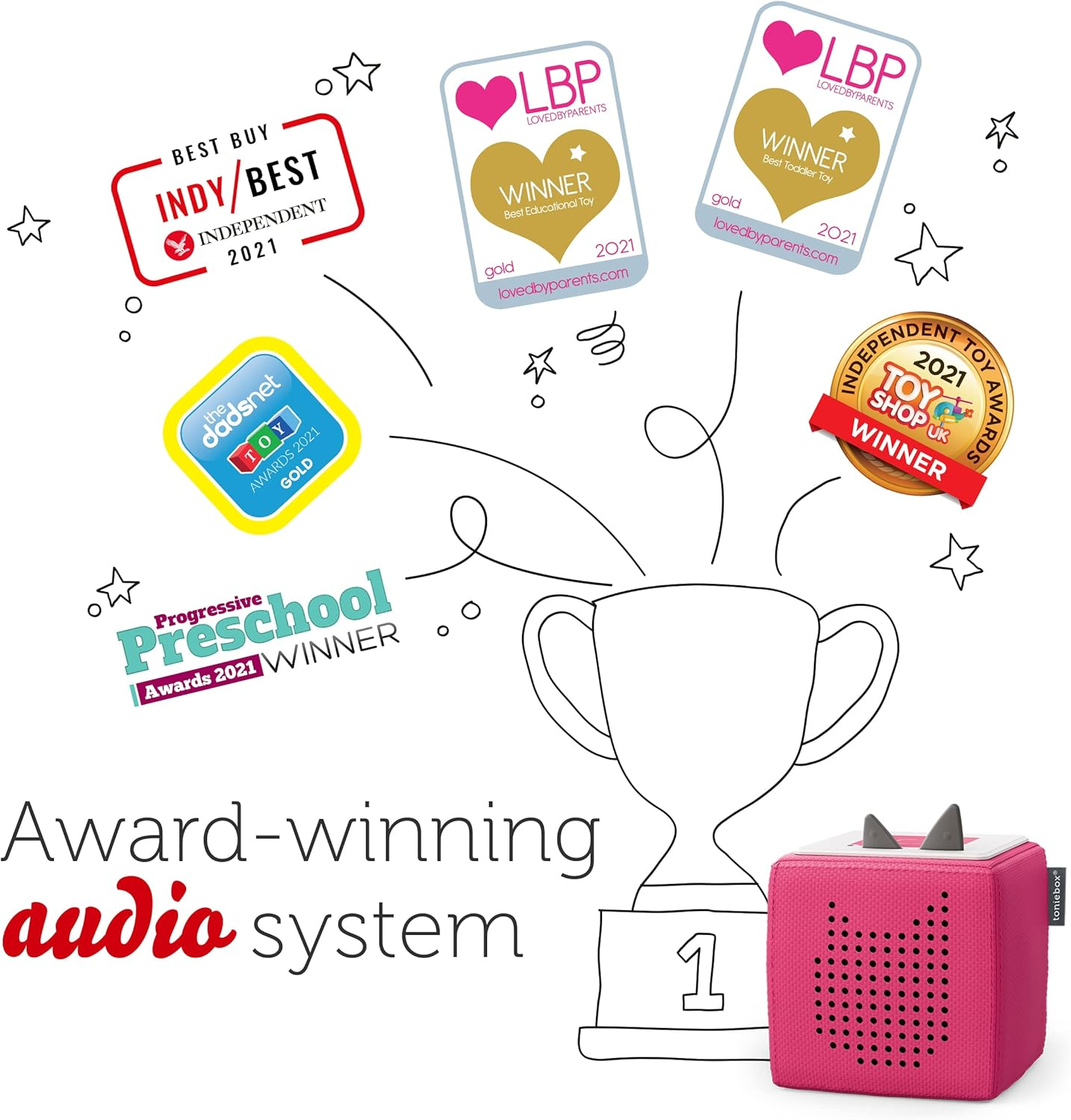 Tonies Toniebox Paw Patrol Bundle Incl. 1 Creative and 3 Characters: Chase, Skye, and Marshall, Kids Gifts, Screen-Free Audiobooks and Kids Music Player, Easy to Use, Pink image number 6