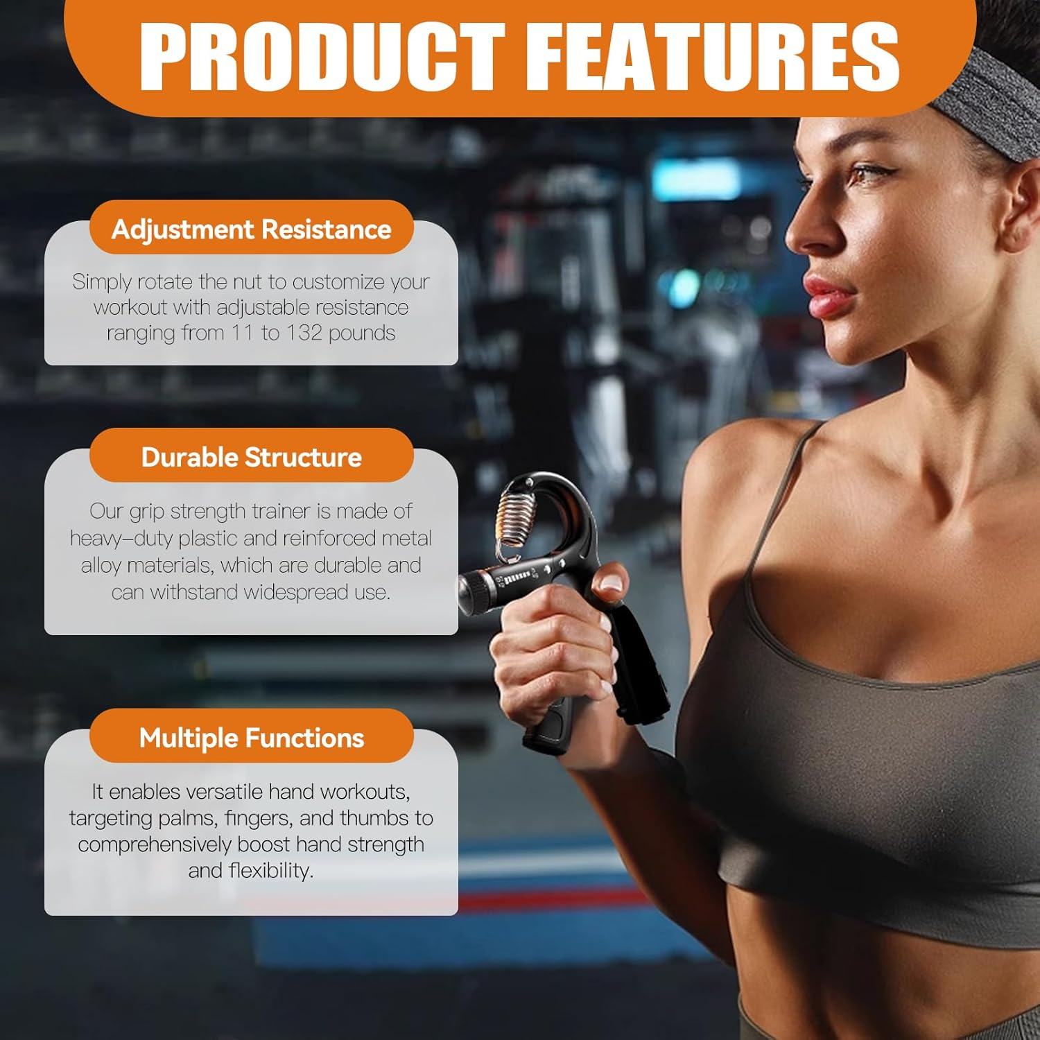 AIAOO Adjustable Grip Strength Trainer, Hand Strengthener with 11-132 Lbs Resistance, Forearm Trainer for Muscle Building Injury Recovery, Portable Hand Exerciser (Black) image number 6