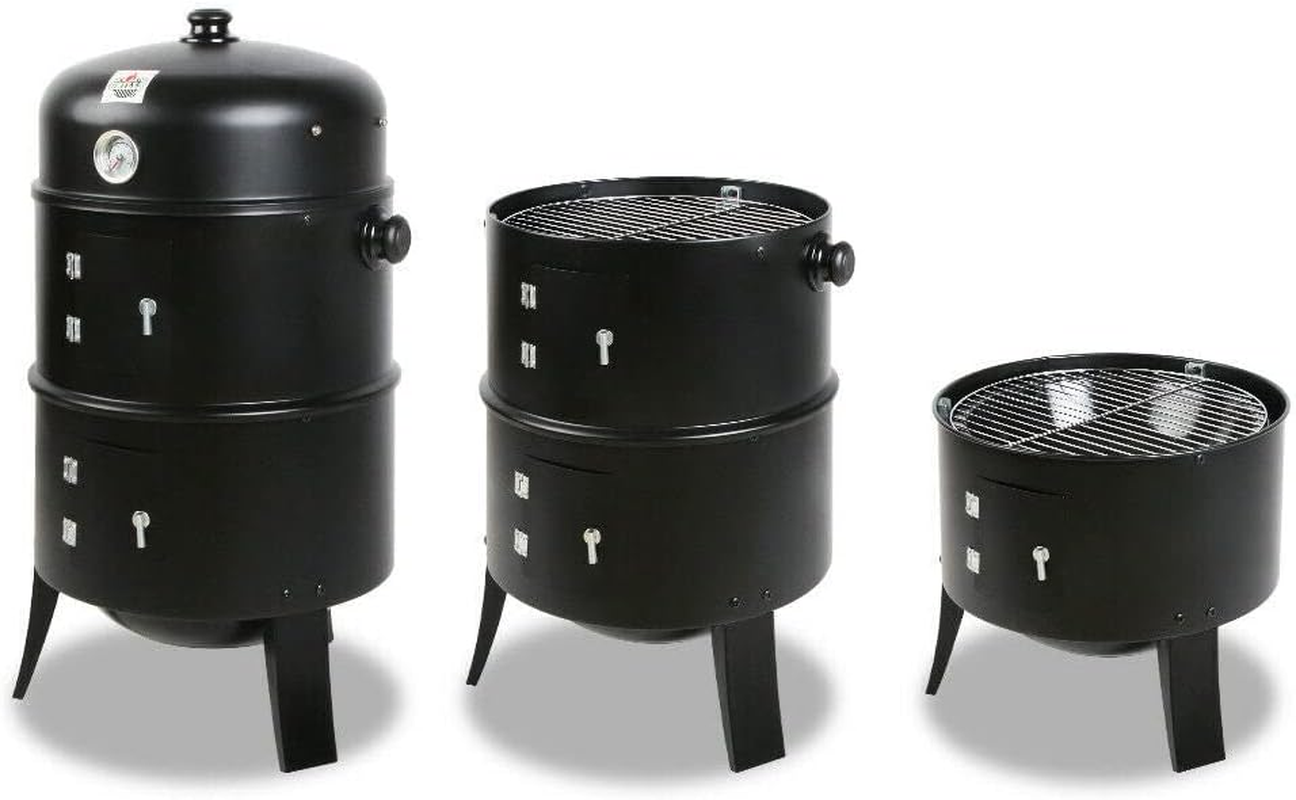 3In1 Portable Charcoal BBQ Vertical Smoker Roaster Grill Steel Water Steamer image number 1
