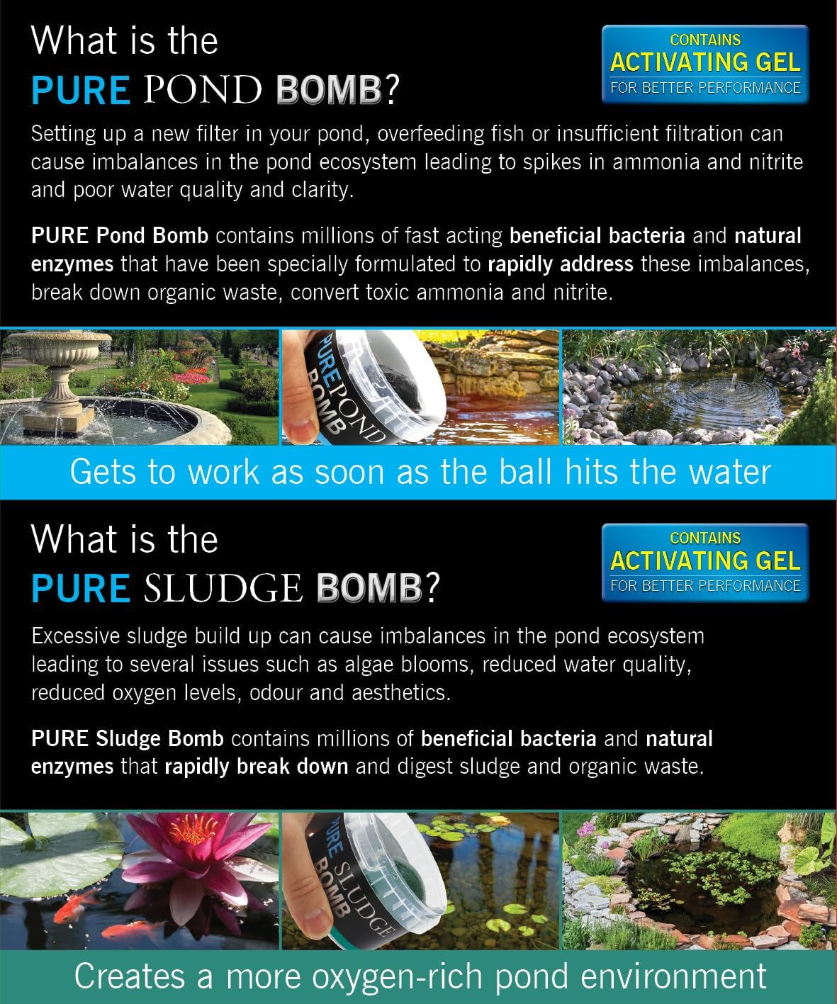 Evolution Aqua Pure Duo Pack Pond Bomb & Sludge Bomb Pond Clear Water Treatment Pond Sludge Remover - Duo Value Pack Offers Complete Natural Pond Water Treatment for Fish Ponds image number 1