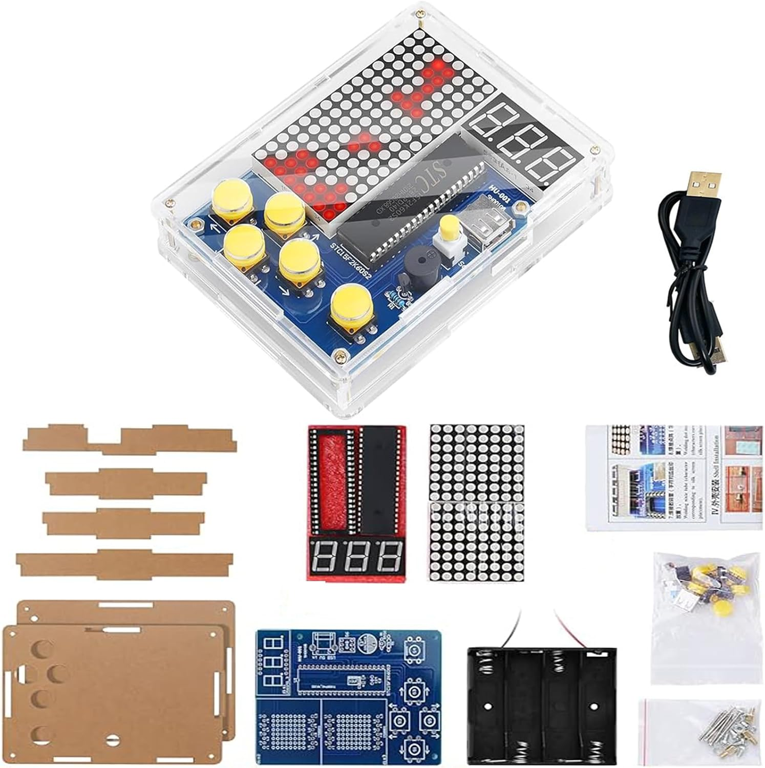 1 X DIY Game Console Handset with Acrylic Casing, DIY Soldering Electronic Building Kit, Game Console with Four Games Soldering Kit for Soldering and Science Education, Fun Soldering Learning Set.