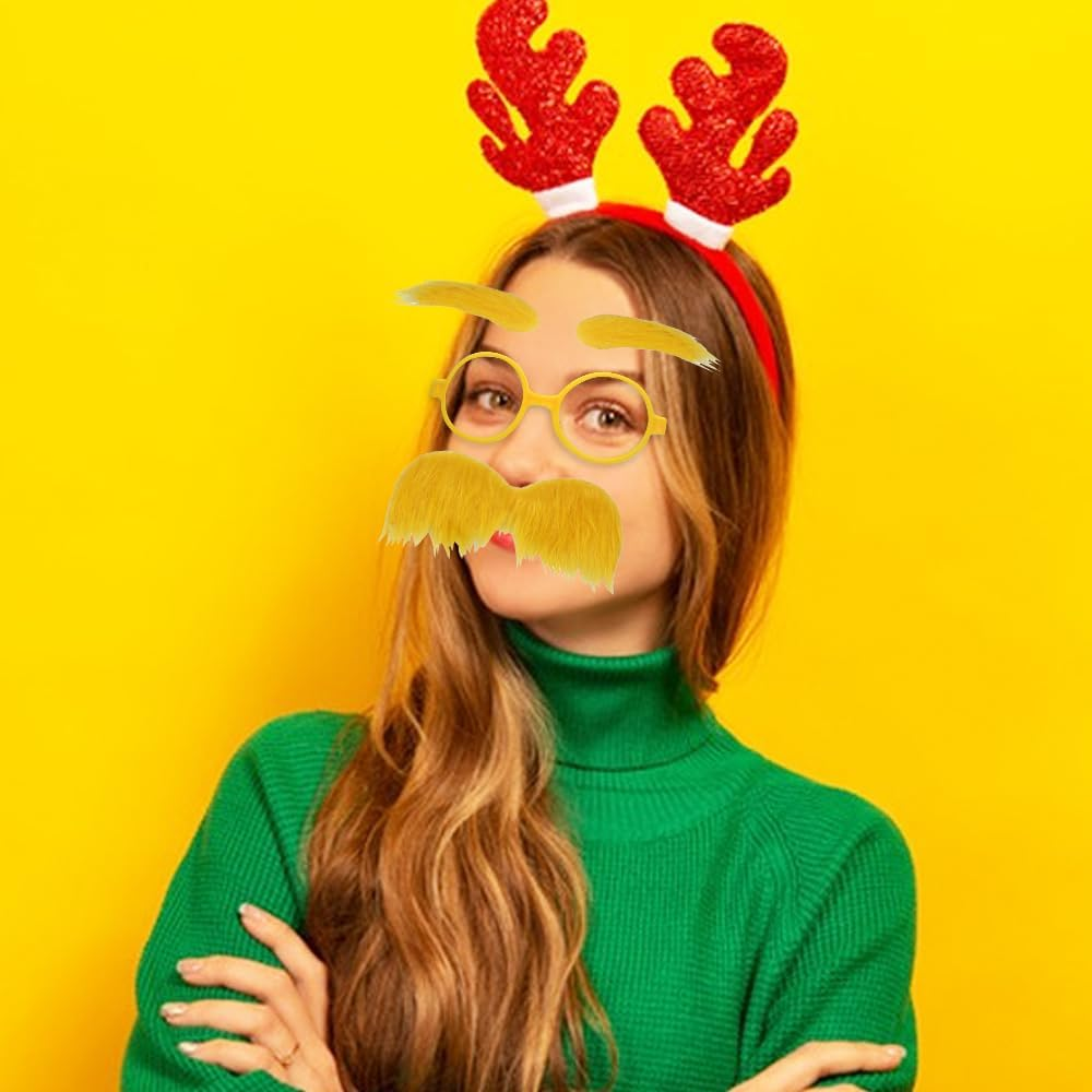 The Lorax Costume,Lorax Mustache and Eyebrows Glasses Set of 2,Fake Mustache for Adult, Lorax Mustache for Cosplay Costume Accessories and Halloween Festival Party,Yellow Mustache image number 1