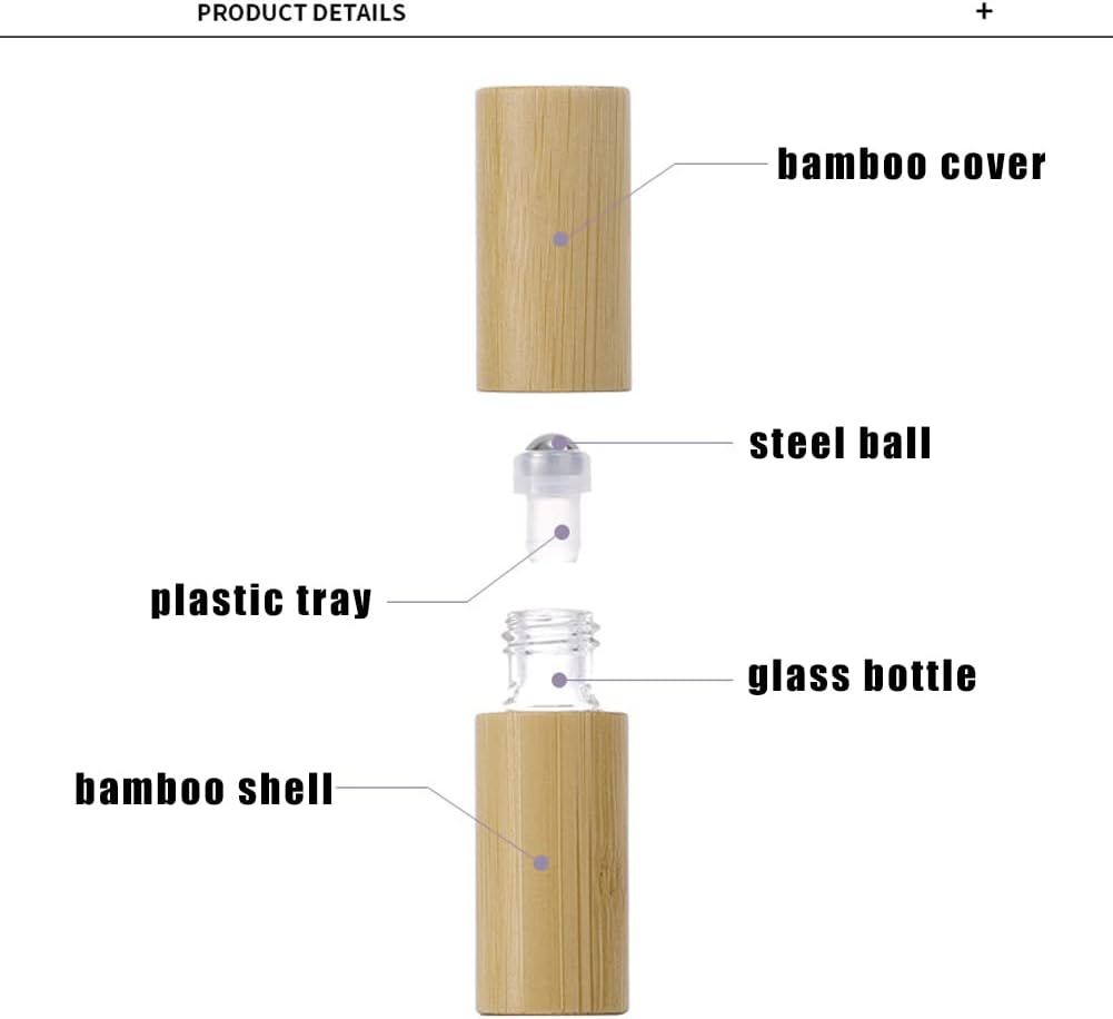 Thinslimer 4 Pack 10Ml Bamboo Roller Bottles Portable Open Window Massage Essential Bottle Oil Roller Bottles with Stainless Steel Roller Ball for Perfumes Essential Oil image number 4