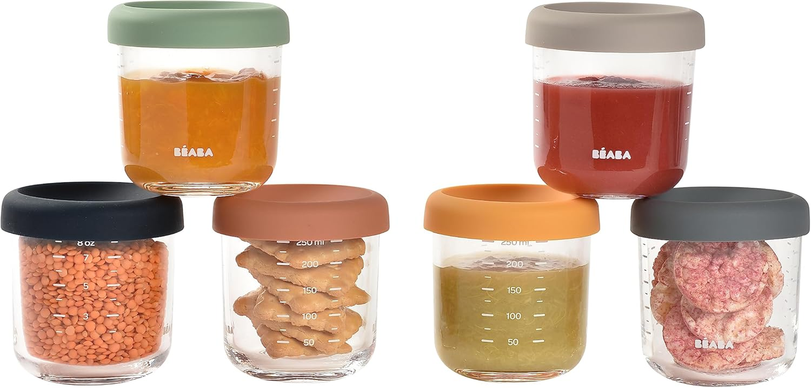 BEABA Pack of 6 Servings Baby Meal Storage/Glass Set, 100% Airtight, Heat & Cold Resistant, Freezable, Sterilizable, Graduated, 150 Ml, Sunrise image number 1