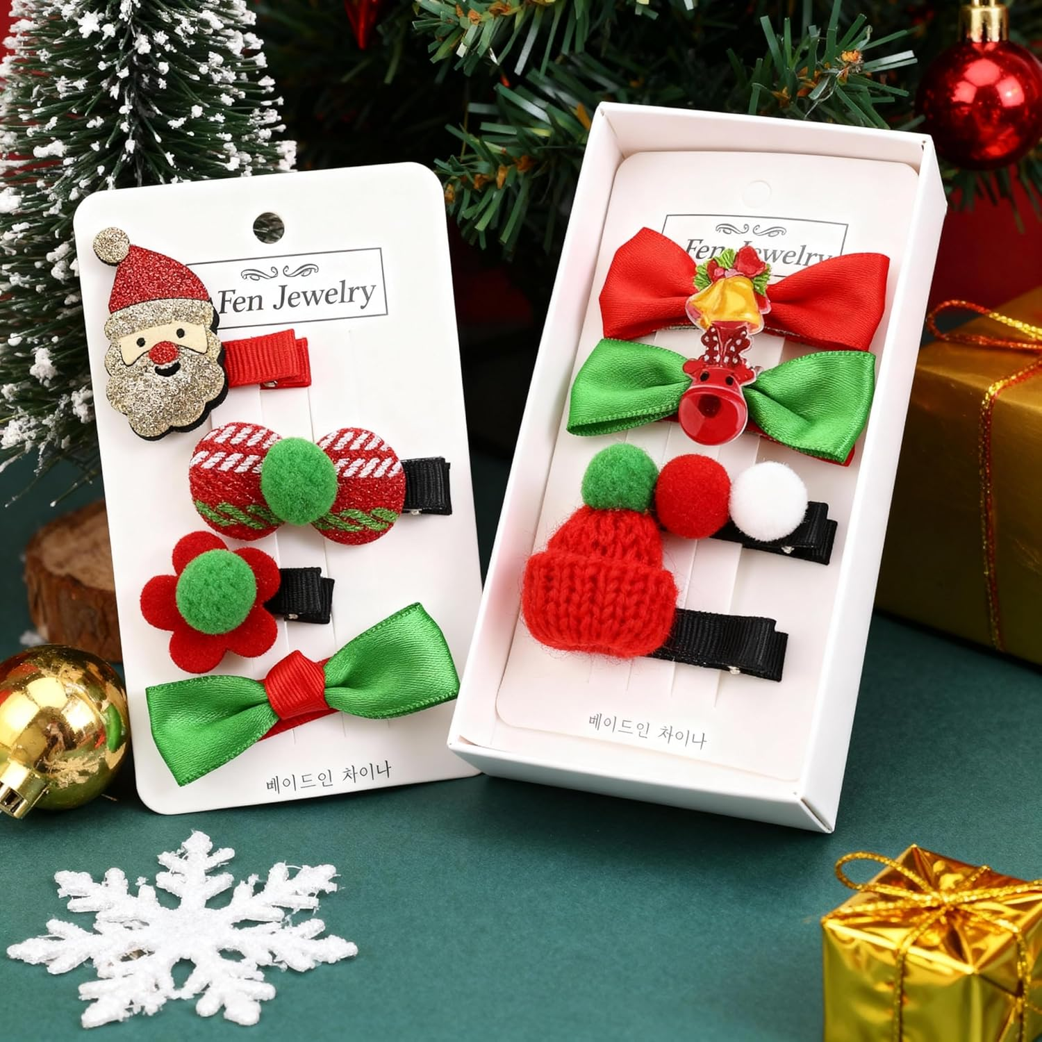 8Pcs Christmas Hair Clips Cute Decorative Hair Accessories Santa Headdress Hairpin Christmas Hat Hair Bows for Girls Women Kids Gifts Red and Green image number 3