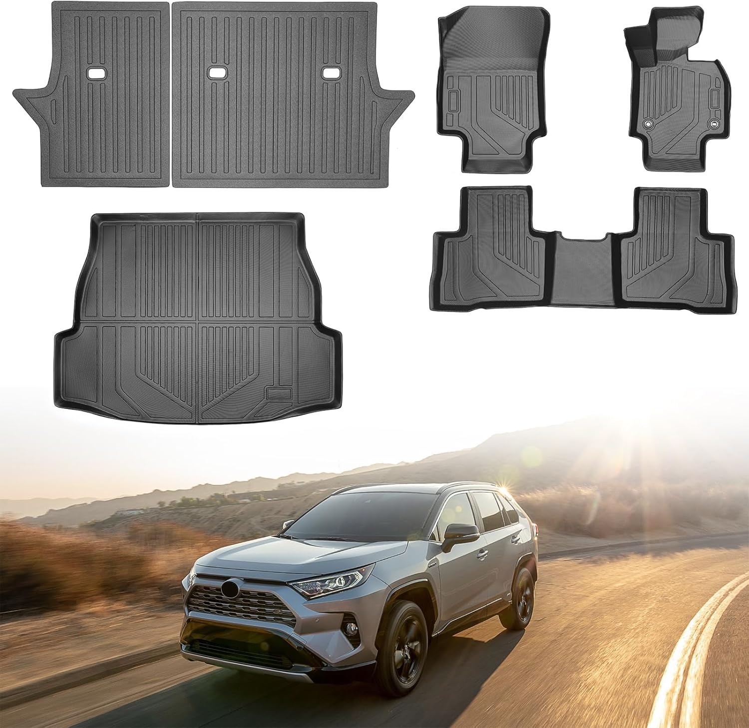 HOOMFIT All Weather Floor Mats Compatible with 2019-2025 Toyota RAV4, Full Set Cargo Liner Trunk Mat + Backrest Mats + Floor Mats for Toyota RAV4 Accessories image number 4