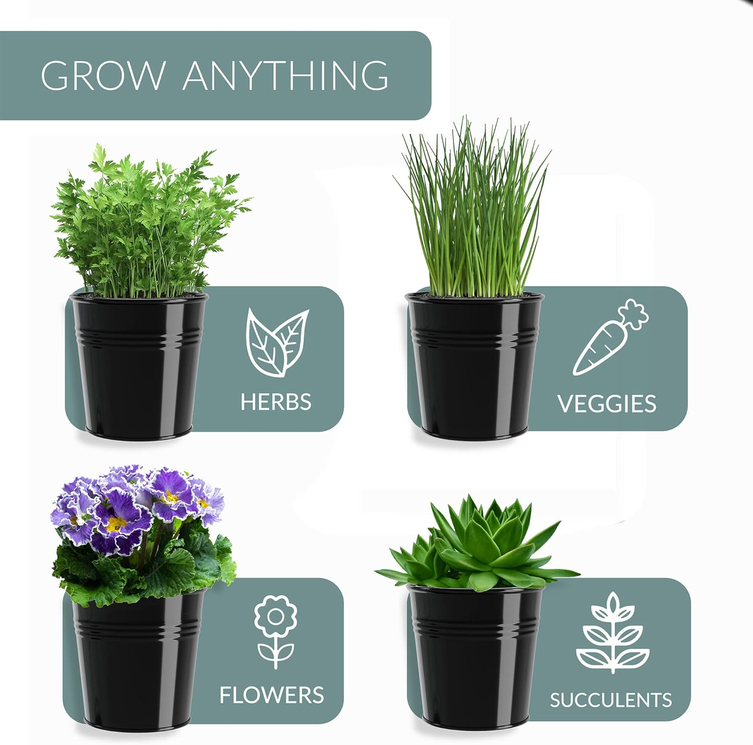 Barnyard Designs Indoor Outdoor Herb Garden Planter Set with Tray, Metal Windowsill Herb Pots, Black, Set/3 - Black image number 6