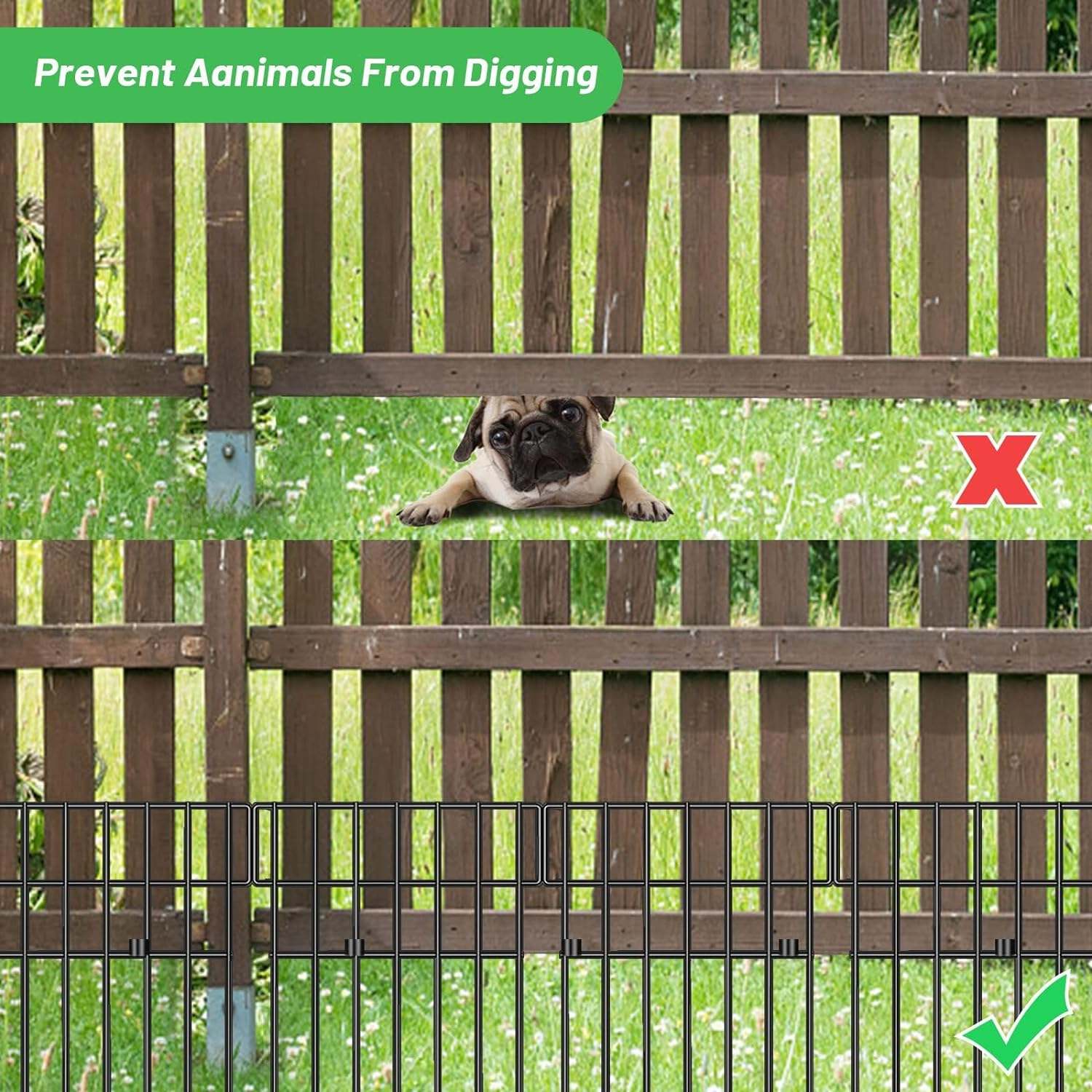 Garden Animal Barrier Fence, 10 Pack No Dig Dog Barrier, 17 In(H) X 10.83 Ft(L) Decorative Rustproof Metal Garden Border Fence for Patio image number 2