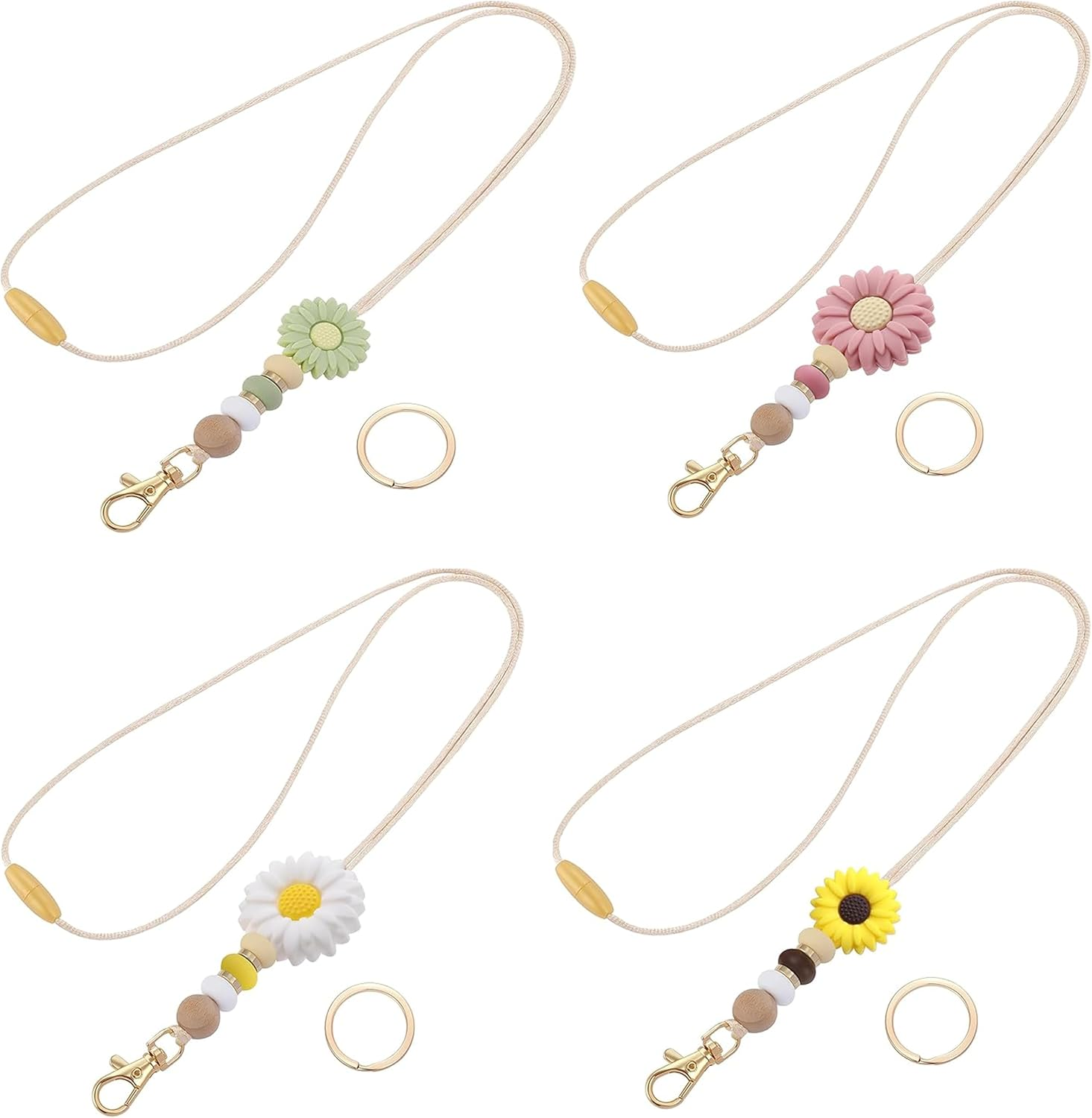 Quhoxdye 4PCS Teacher Breakaway Retractable Lanyards for Id Badges and Keys, Retractable Beaded Cute Badge Lanyards for Women Boho Lanyards Fashion Silicone Wood Bead Lanyard image number 5