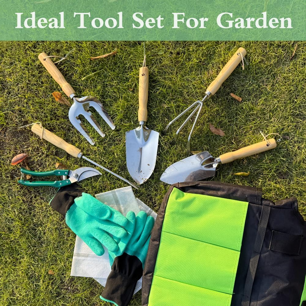 Garden Tool Set of 10 Pieces, Heavy-Duty Stainless Steel Gardening Hand Tools with Repotting Mat and Grow Bags, Gardening Tool Set with Durable Gardening Bag, Ideal Gardening Gifts for Women Men image number 1