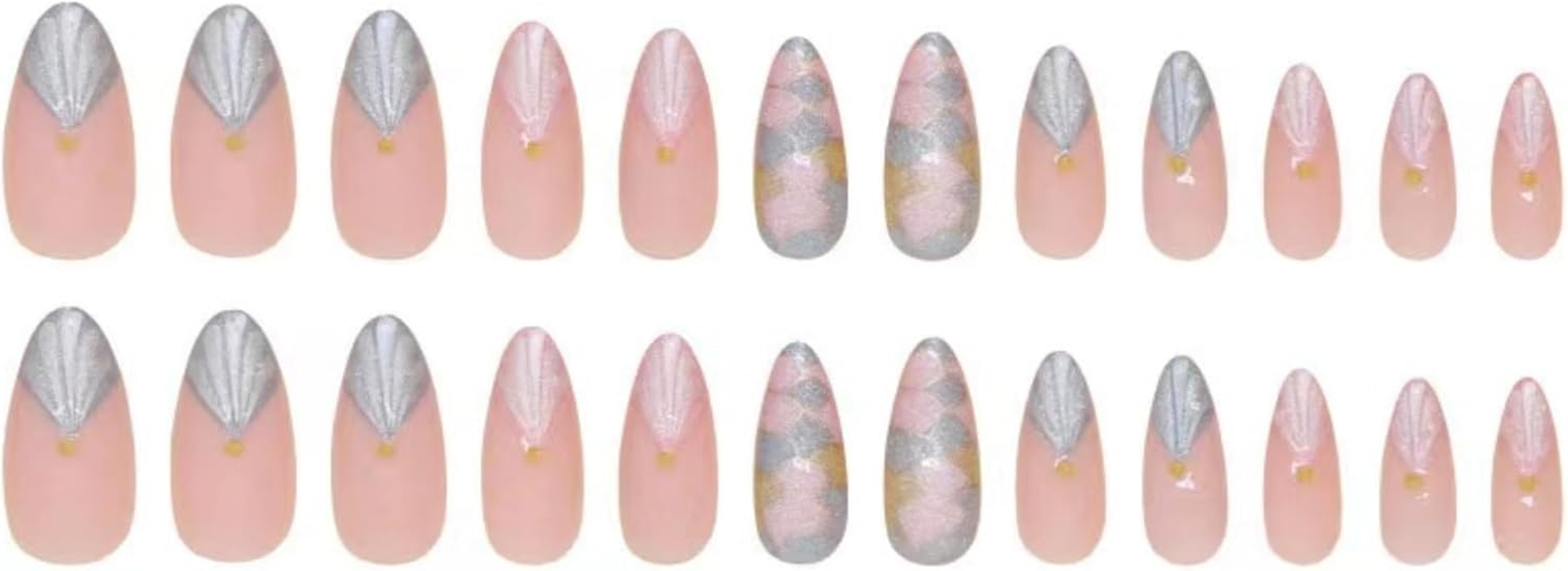 KAVI' S 24Pcs French Tip Stick on Nails Three-Dimensional Pattern Press on Nails Rococo Fake Nails Short Almond Acrylic False Nails Jerry Glue for Women Girls Nail Art image number 3