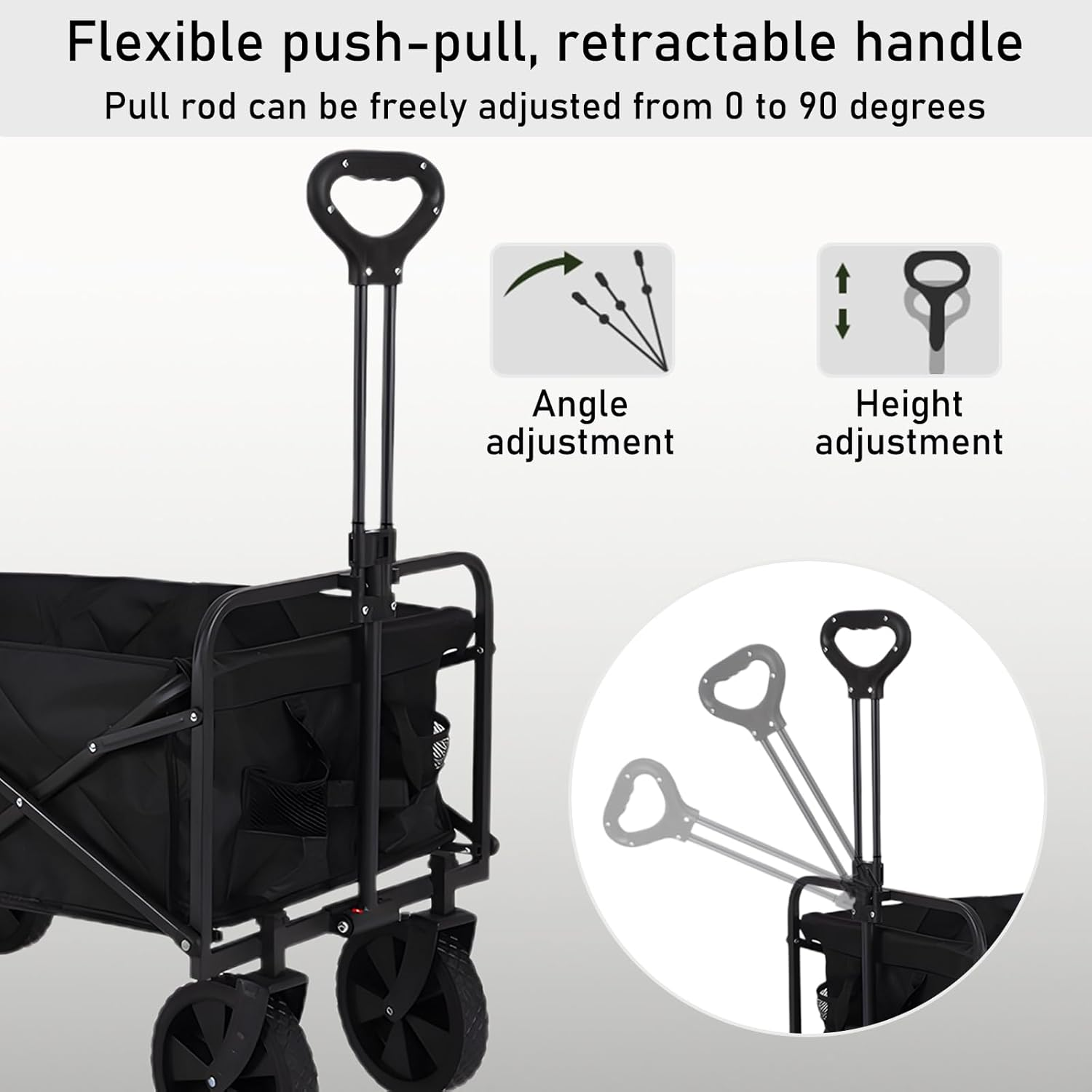 Festival Trolley on Wheels, Camping Folding Wagon, Portable Camping Cart Collapsible Foldable Trolly for Beach Outdoor Garden Picnic Shopping Fishing, Wide Wheels, Adjustable Handle, Black