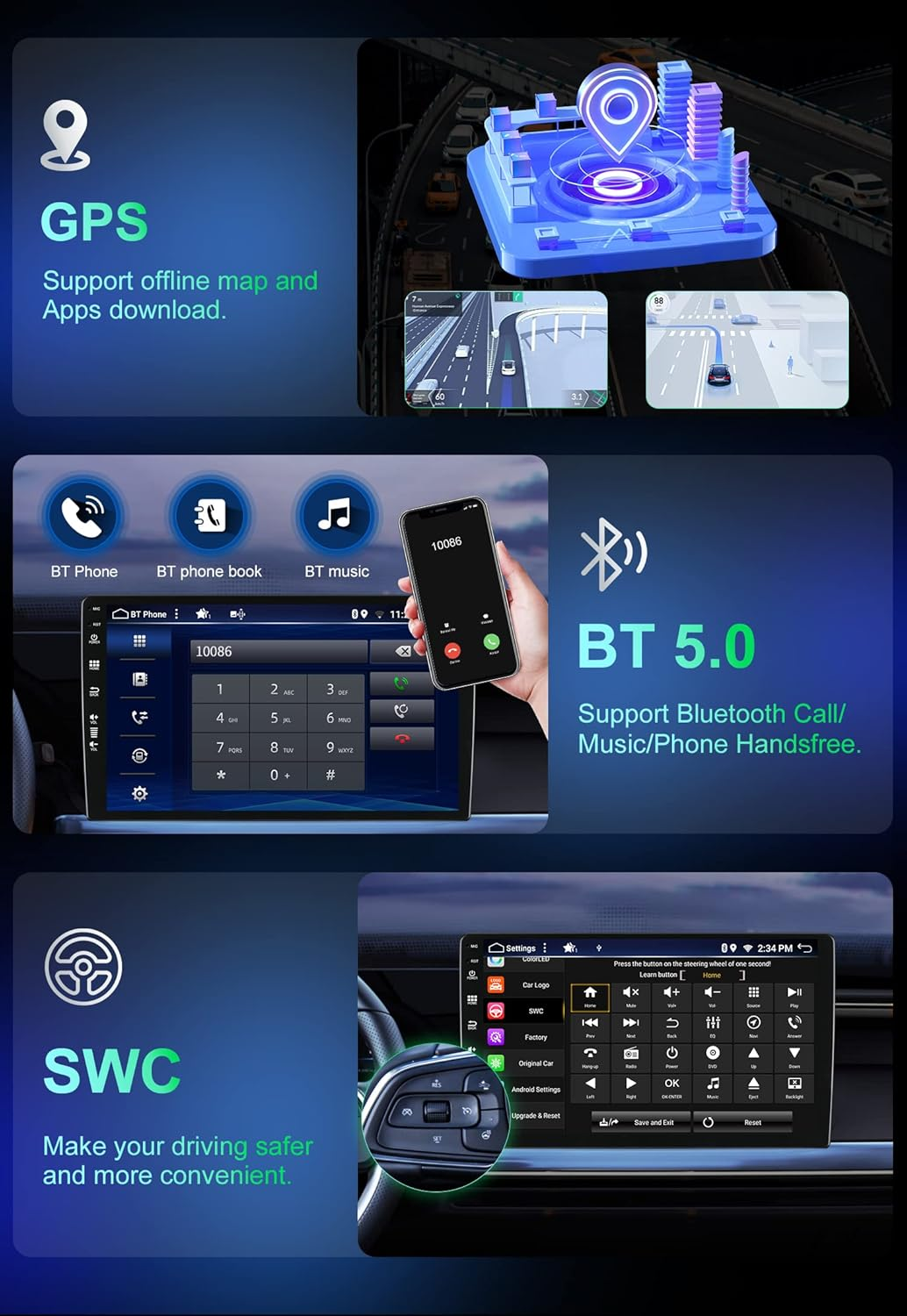 8+256G Android 14 Car Stereo Radio for Honda Civic RHD 2006-2011 GPS Navi IPS 10In Android Auto Carplay DSP Fast Boot Camera Mic Wifi BT5.0 image number 3