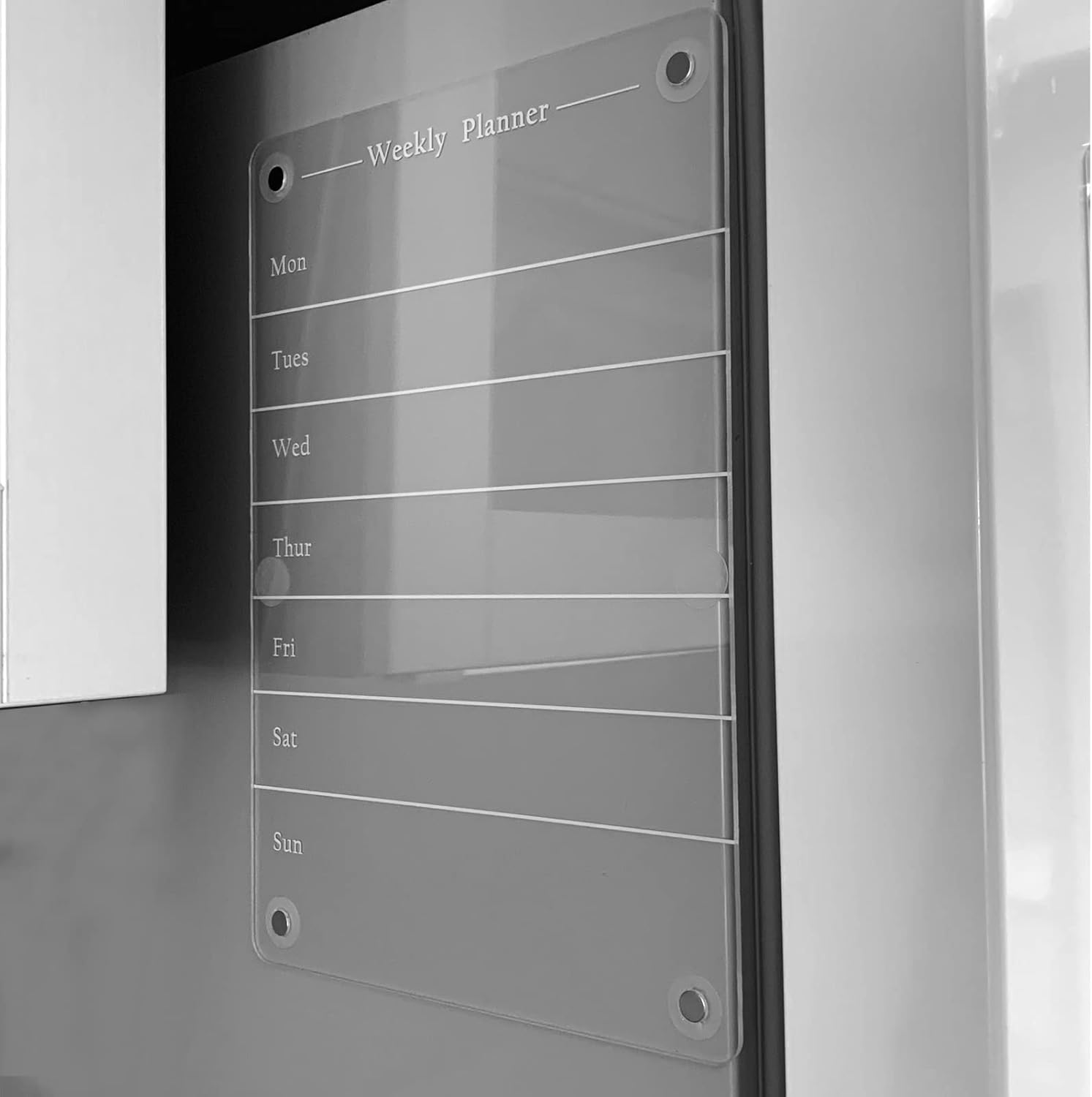 Todkoding 9"X13" Clear Weekly Meal Planner Magnetic Acrylic Board,Acrylic Magnetic Dry Erase Board for Fridge, Magnet Week Calendar for Refrigerator Includes 6 Colors Markers and Pen Container image number 2