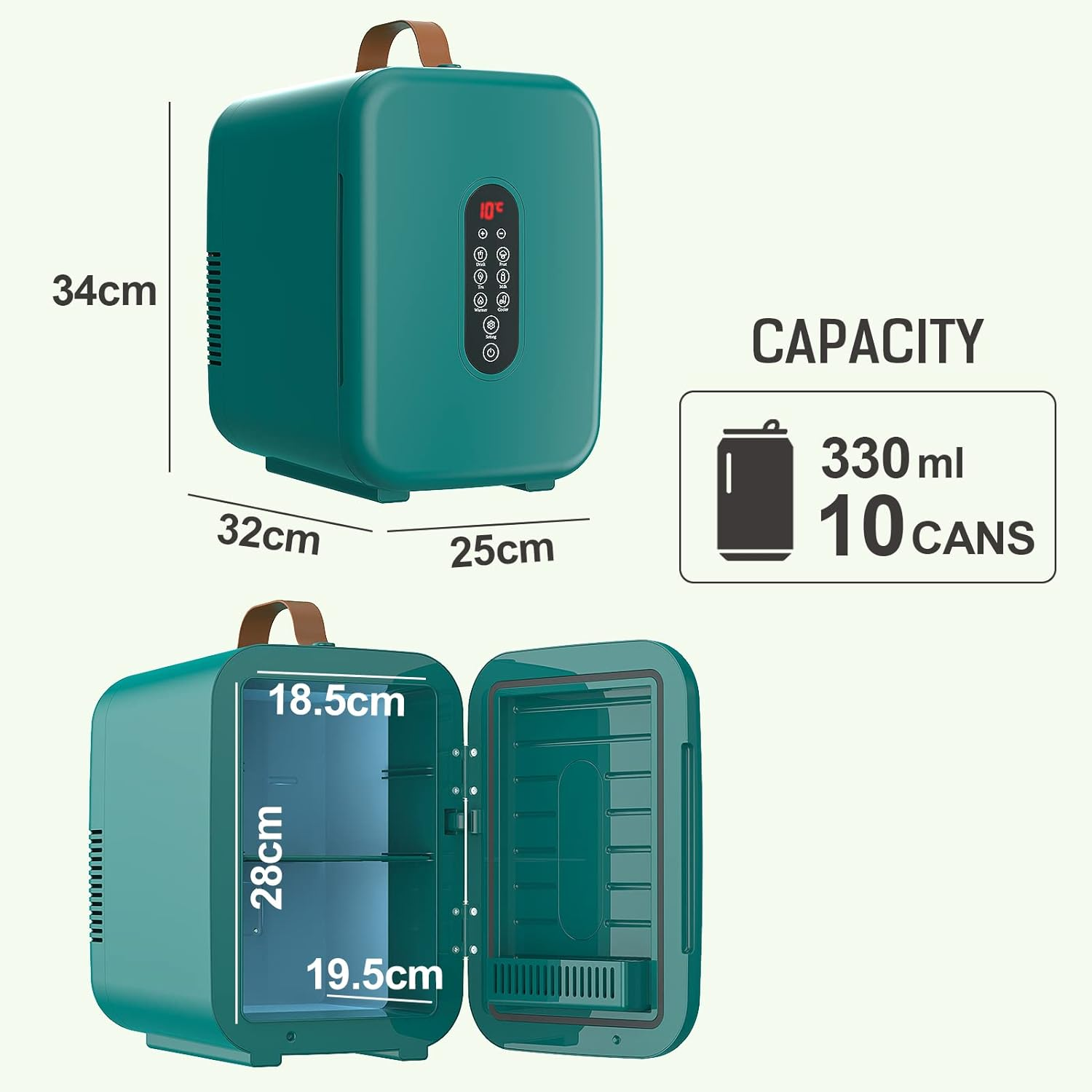 ADVWIN Mini Fridge 10 Liter Small Fridge for Bedroom - Upgraded Temperature Control Panel - AC/12V DC Thermoelectric Portable Cooler and Warmer for Skin Care, Beverage (Green) image number 5