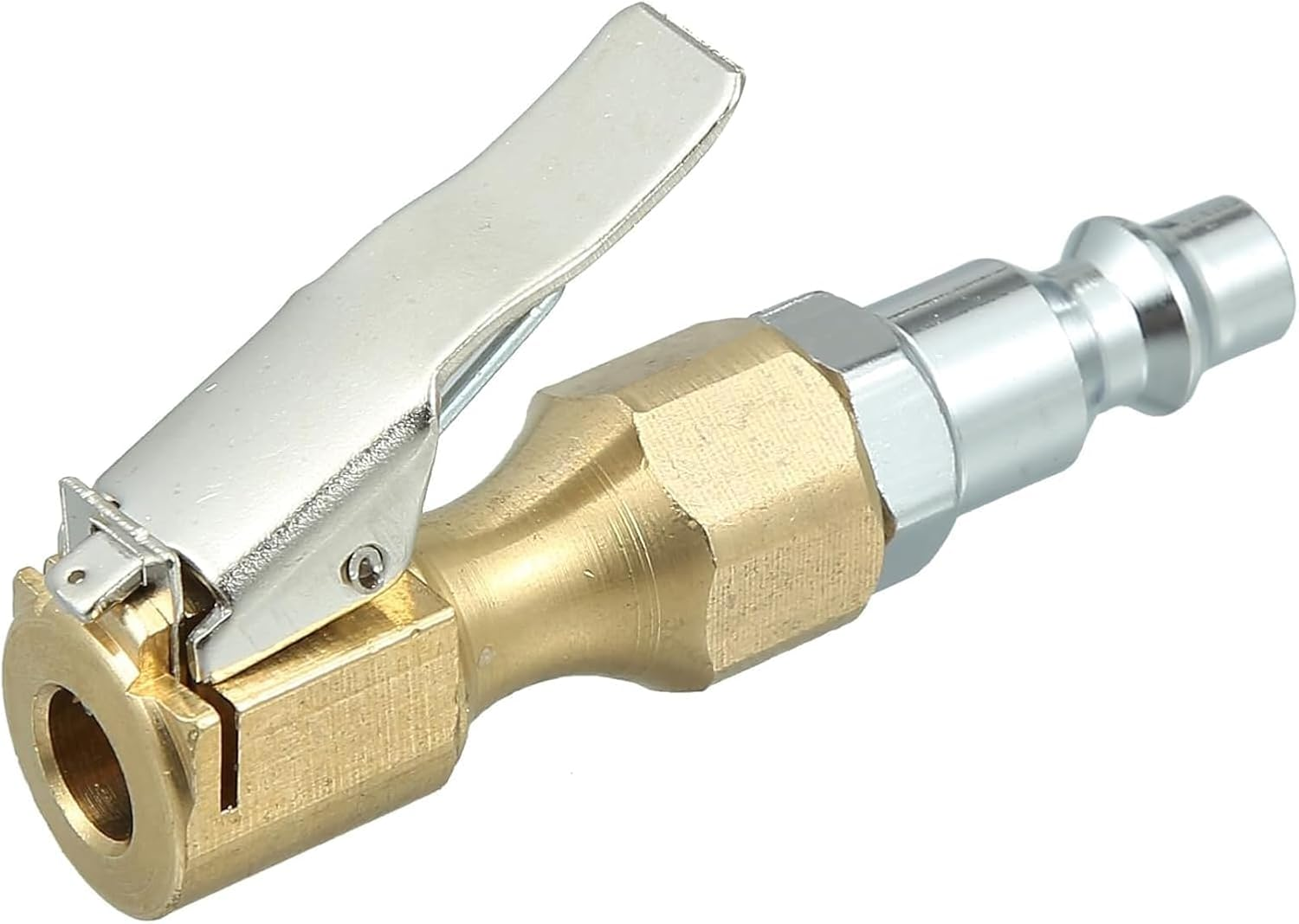 Heavy Duty Brass Lock-On Air Tire Chuck, Open Flow Design with Clip Adapter, 1/4" FNPT for Tire Inflators, Air Compressors, Pressure Gauges and Vehicle Inflator Pump Accessories Tool