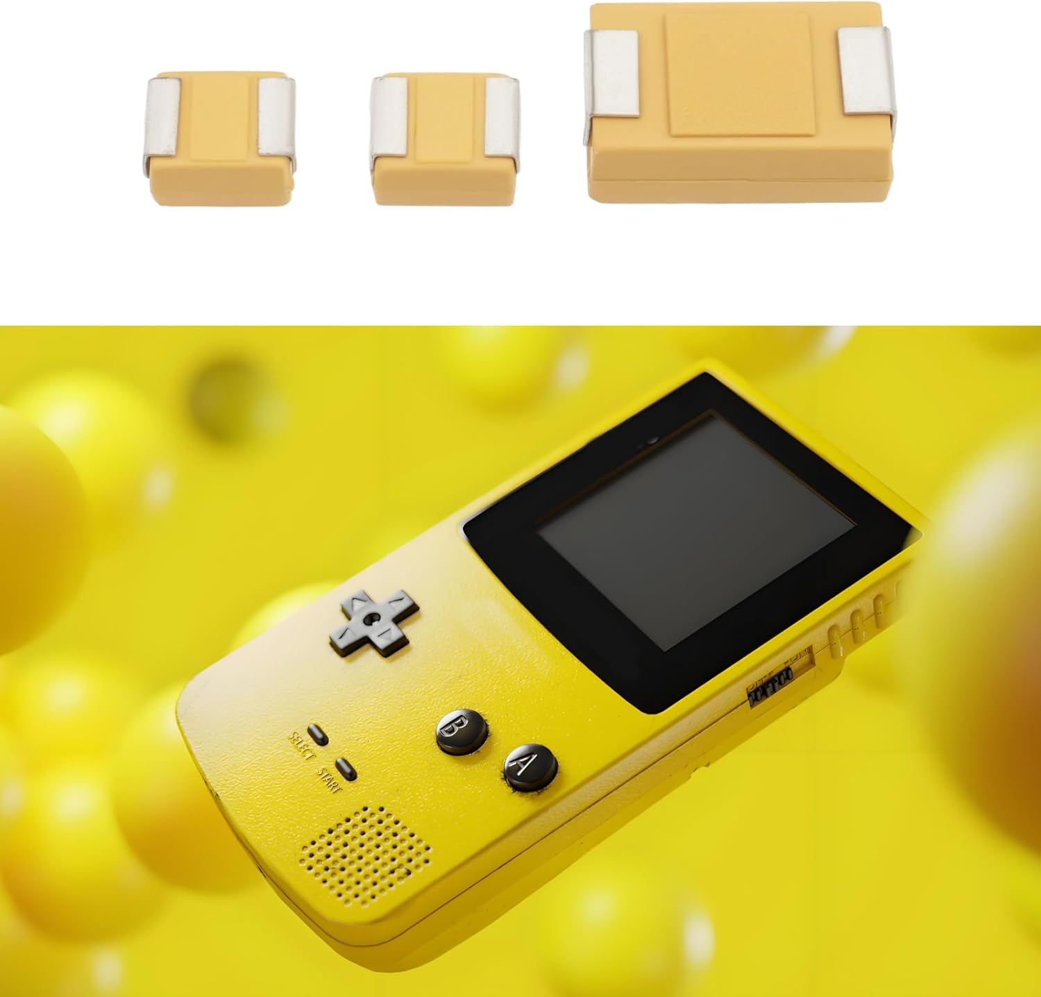 Emsea 3Pcs 687J 226D 107A Surface Mount Tantalum Capacitor Replacement Kit 6.3V-680Uf 20V-22Uf 10V-100Uf Compatible with Game Boy image number 4