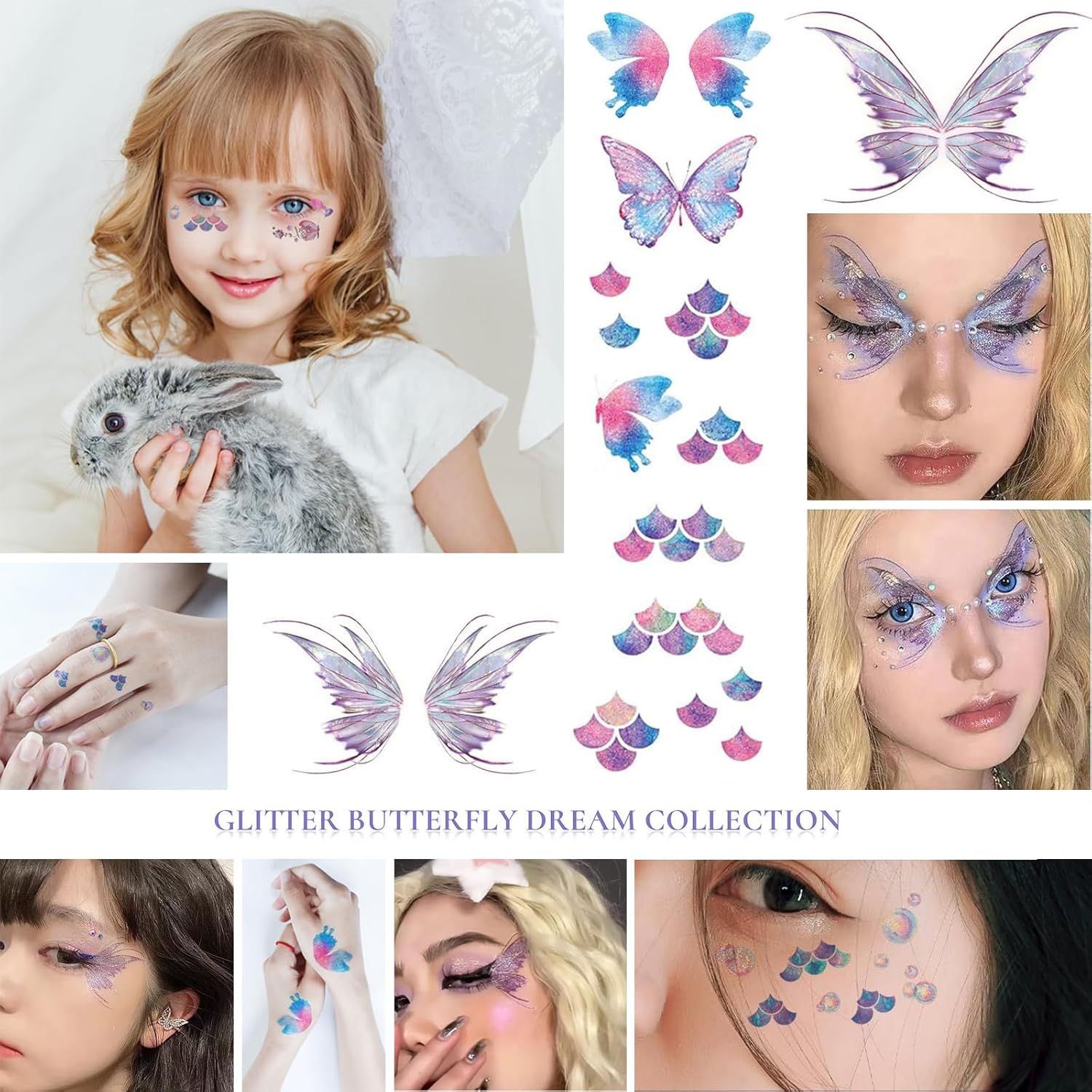 Midook Fairy Wings Set,Fairy Butterfly Wings for Girls Adults and Women Princess Angel Wings Cosplay for Birthday Halloween Christmas (8PCS) - Pink image number 3