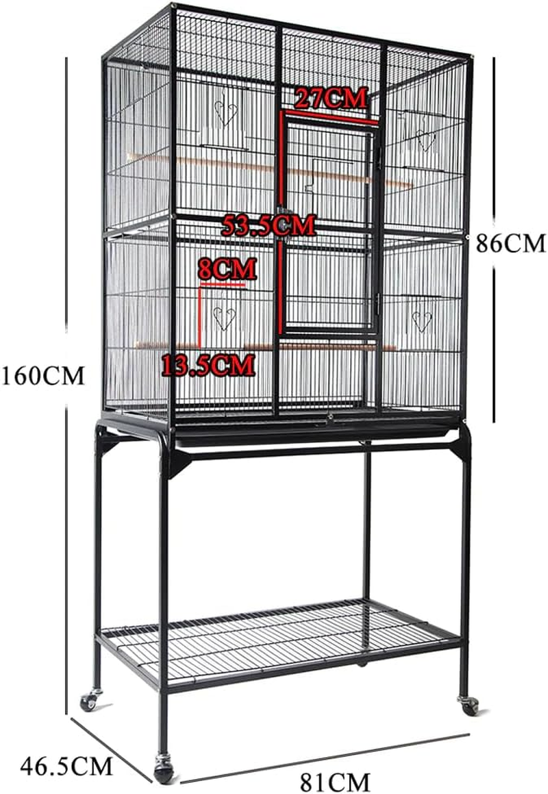 Rolling Large Bird Cage Cockatiel Conure Aviary W/Detachable Stand Storage Perch 59X45X165Cm