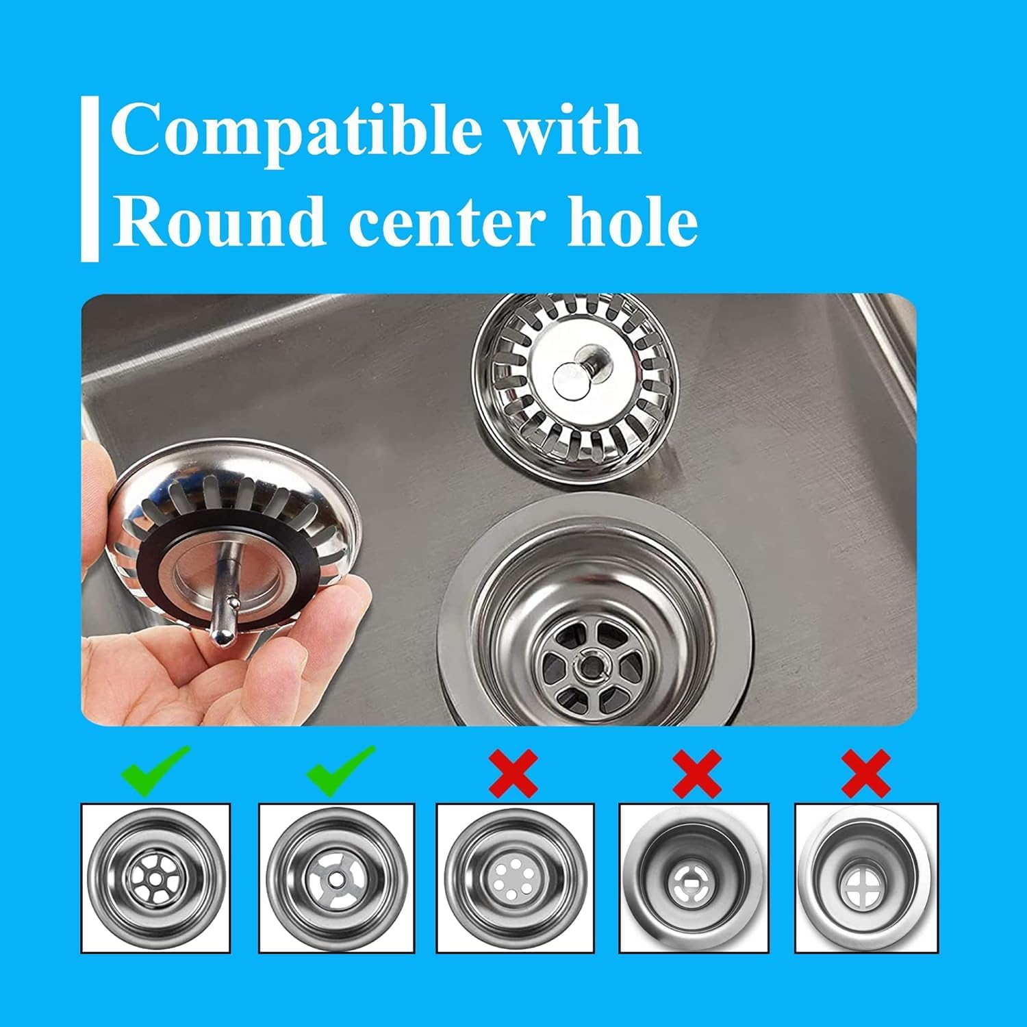 2 Pcs Kitchen Sink Strainer,Sink Drain Stopper,Stainless Steel Kitchen Sink Stopper, Clog-Free, Bathroom and Washroom Hair Catcher Sink Plug image number 4