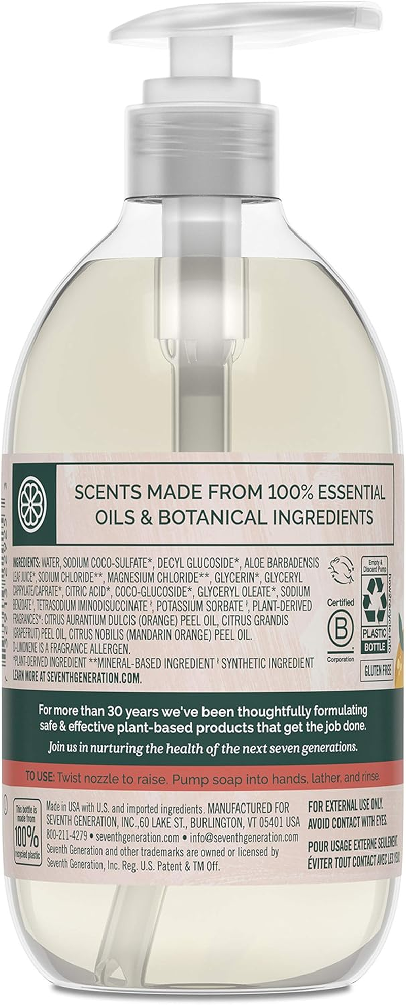 Seventh Generation Hand Wash, Mandarin Orange & Grapefruit Scent, 12Oz image number 3