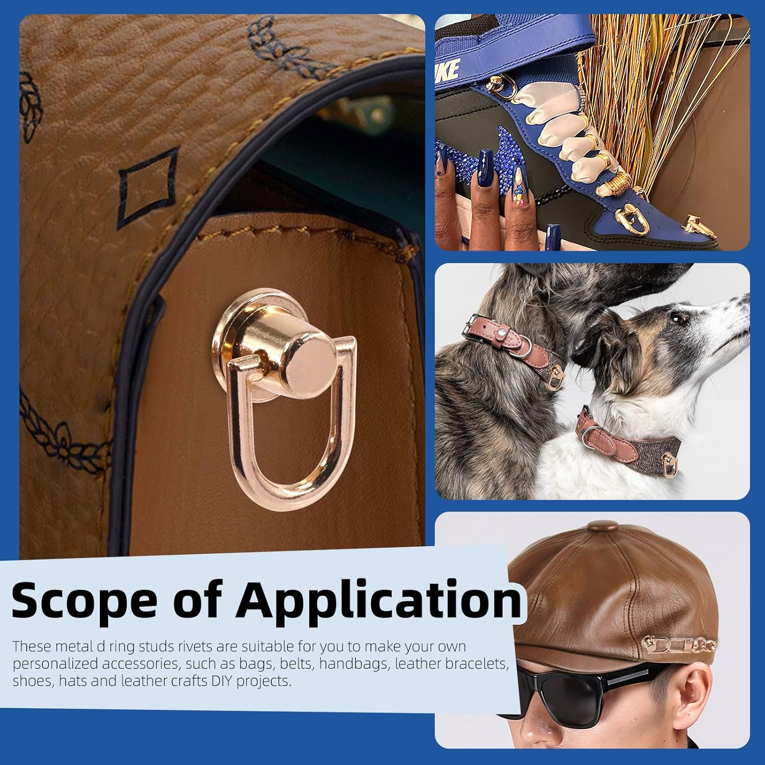 Glarks 41Pcs D Ring Rivets Kit Light Gold Ball Post Head Buttons Metal D Ring Stud Rivets Rotatable round Rivets with Screwdriver for Bags, Belts, DIY Leather Crafts - Black image number 6