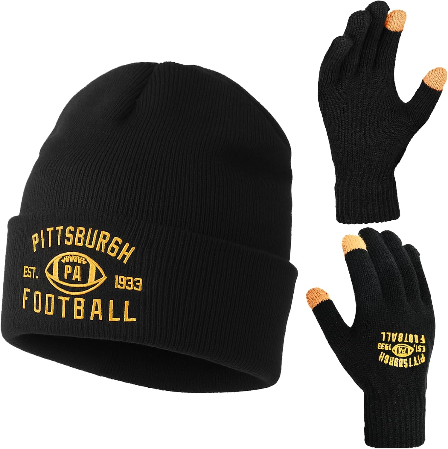 Vintage Classic Skull Cap Embroidery Beanie Fasion Hat Cuffed Winter Hat Knit Comes with Warm Gloves Gifts for Men Women Fans image number 2