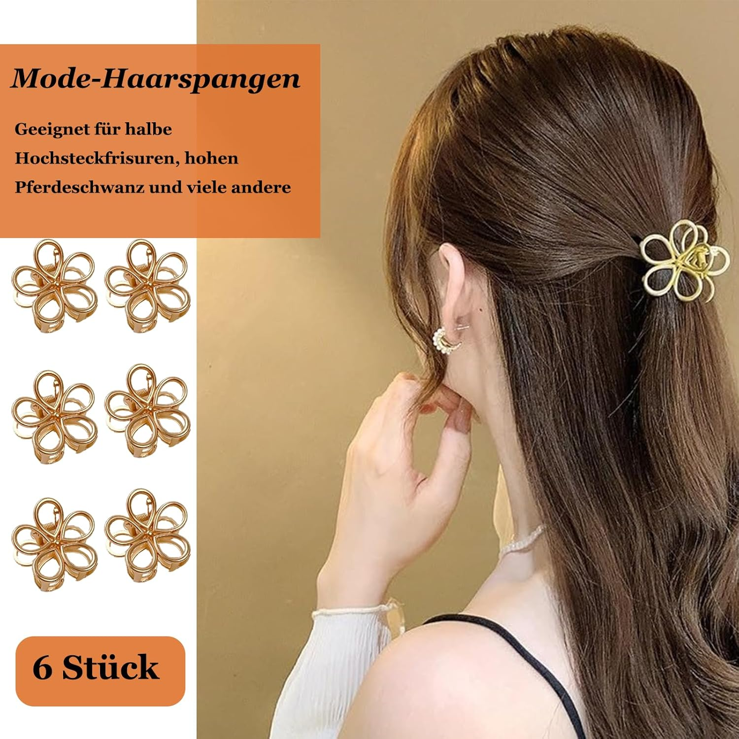 Pack of 10 Hair Clips, Metal Flower Hair Clips, Hair Clip with Sunflowers, Small Claw Clip Gold for Party Daily Wear (B-2) image number 2