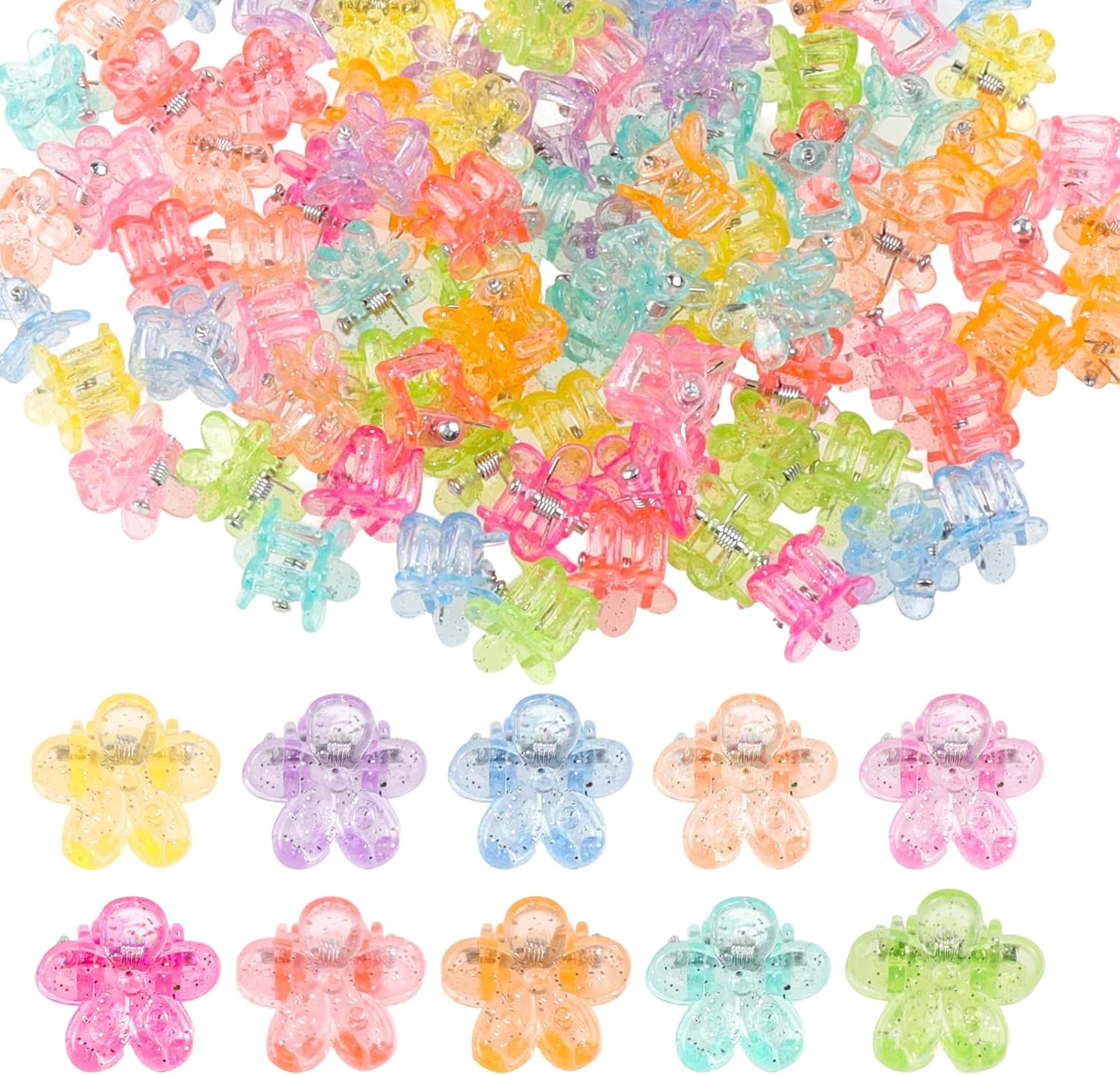 100PCS Mini Flower Hair Clips for Women Girls Mini Claw Clips Cute Jaw Clips Glitter Baby Hair Clip Small Hair Barrettes Strong Grip Hair Accessories for Hair Styling, Colorful image number 6