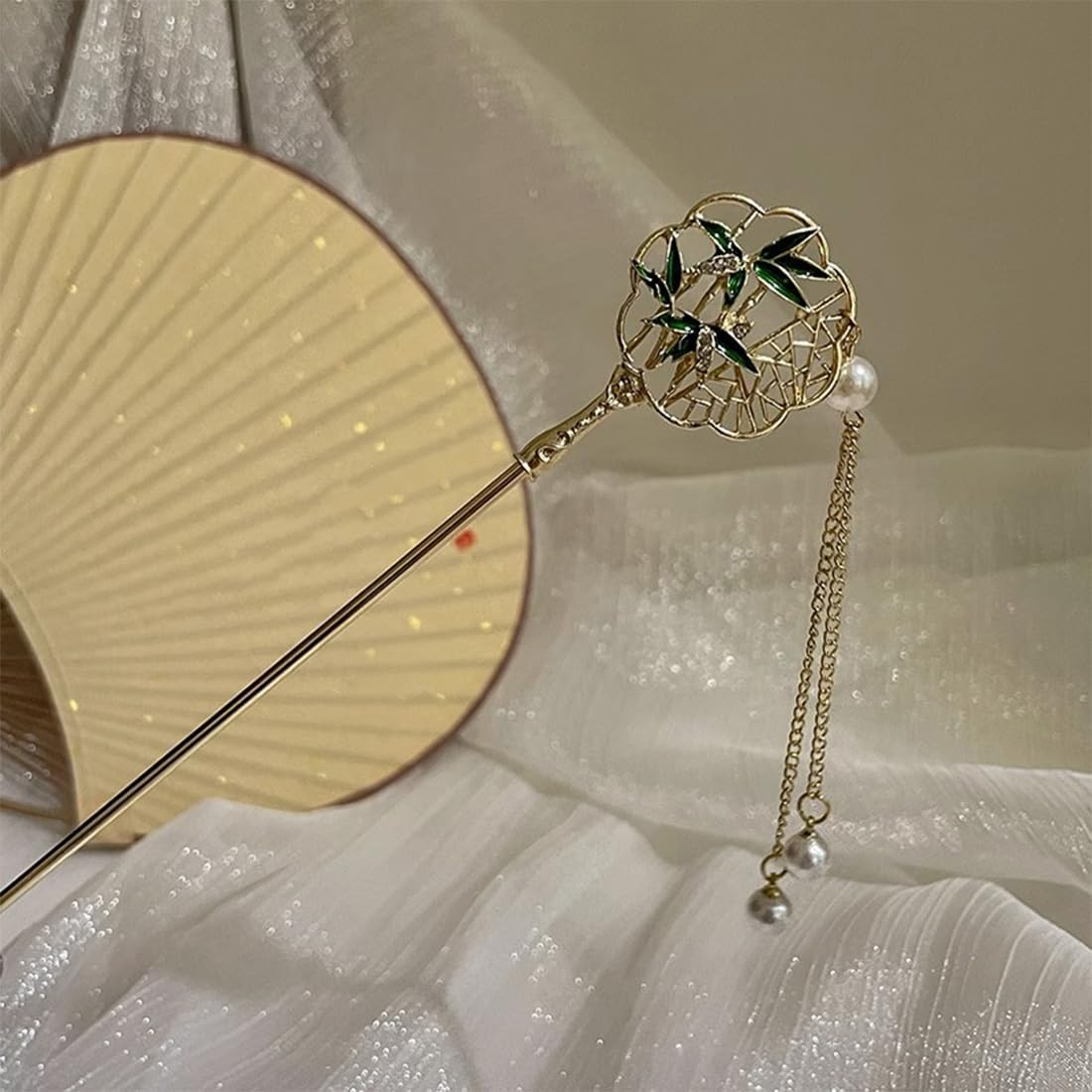 Antique Hairpin, 1 Piece Vintage Hair round Fan Bamboo Hair Sticks Hair Chinese Hair Pins Old Hair Clip for Decorative Hair Solid Hairstyle