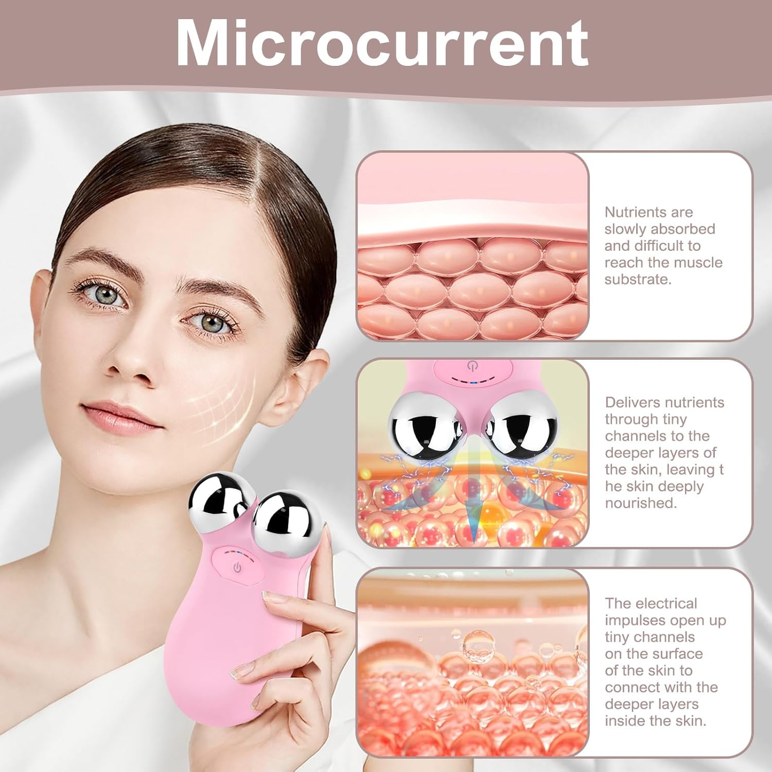Microcurrent Facial Devices, Mini Microcurrent Face Lift Device Face Massager for Face Lifting and Facial Sculpting(Pink) - Pink image number 5