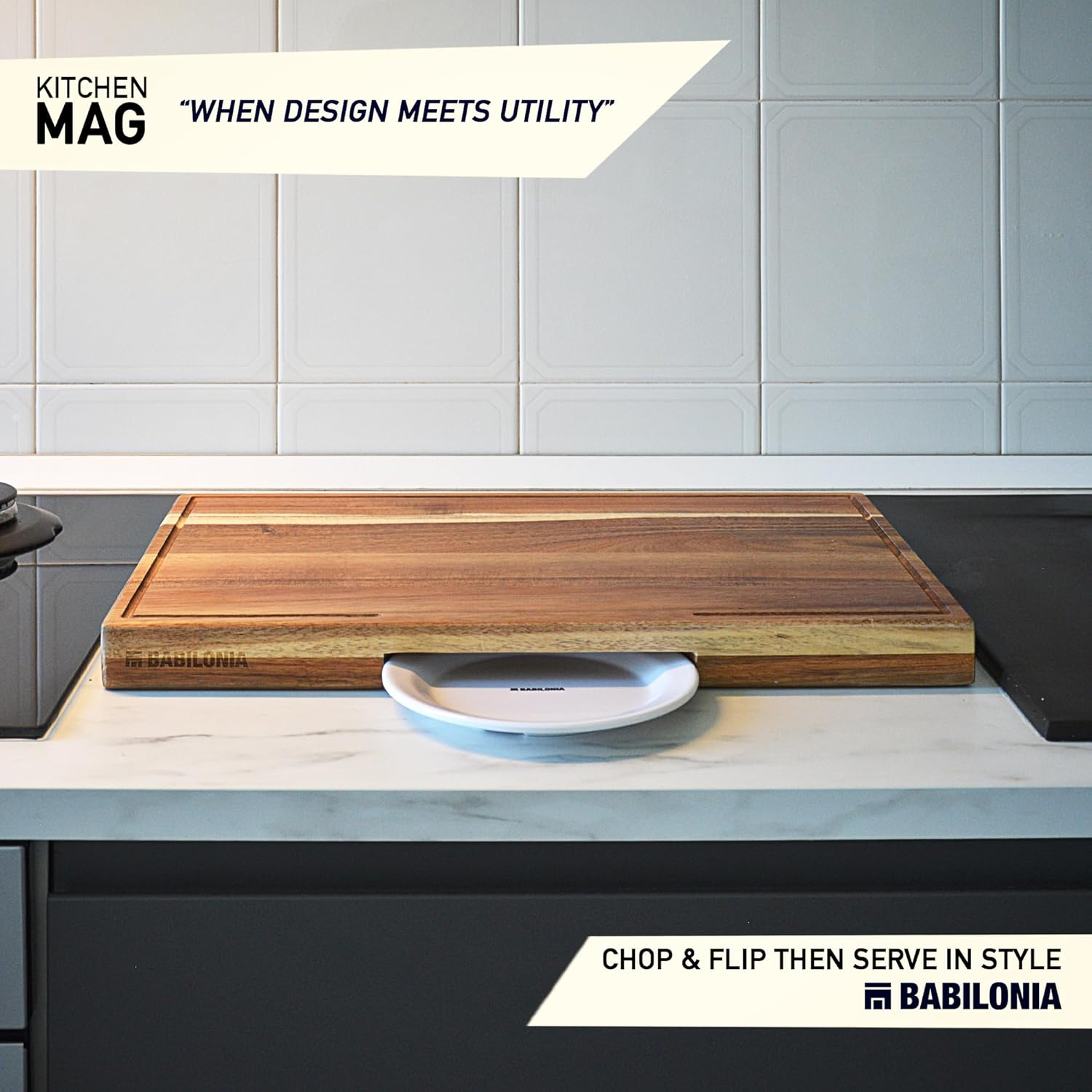 Acacia Wood Cutting Boards for Kitchen, Wooden Chopping Board for Meat, Cheese and Charcuterie Boards with Handles (Extrathick 1.6"). Premium Quality Butcher Block (Oil Bottle & Plate Included)