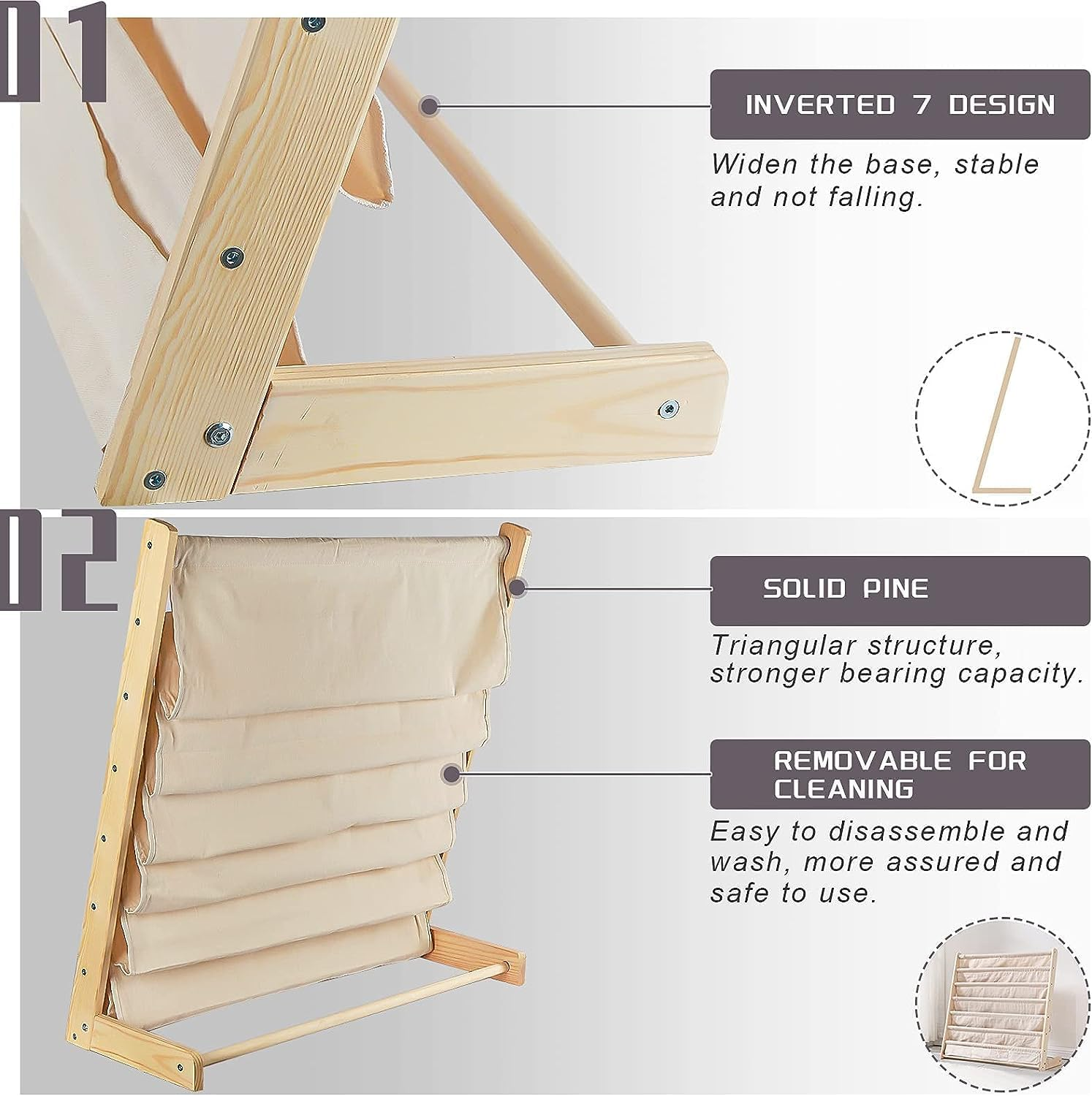 Kids Bookshelf with Deep Sleeve Storage, XICEN 6 Tier Natural Wood Kids Book Rack Storage, Bookcase Organizer, Magazine Rack, Toddler Book Shelf Organizer for Bedroom, Playroom,Toy Storage image number 5