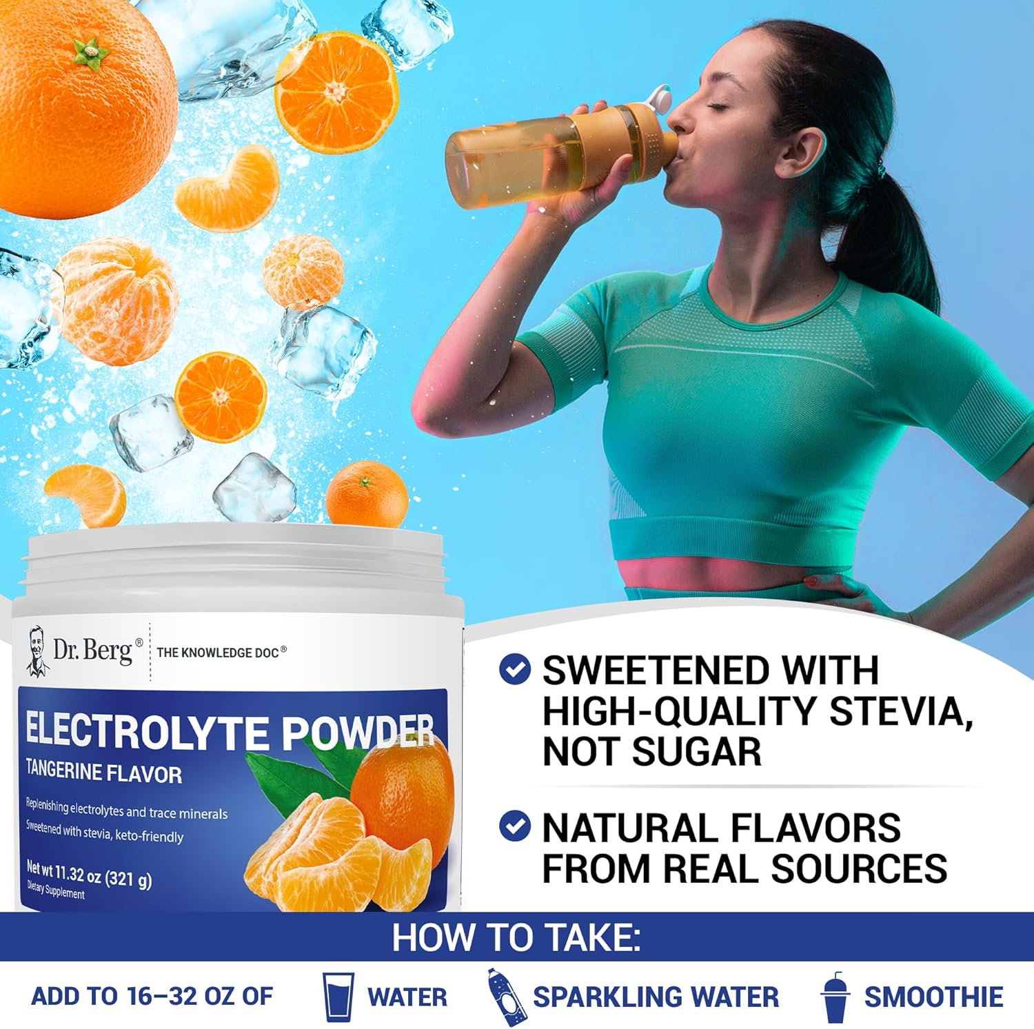 DR. BERG NUTRITIONALS Original Keto Electrolytes Powder (50 Servings) - Zero Artificial Ingredients - Sugar Free Electrolyte Powder - No Maltodextrin - Hydration Powder - Tangerine 1 image number 4