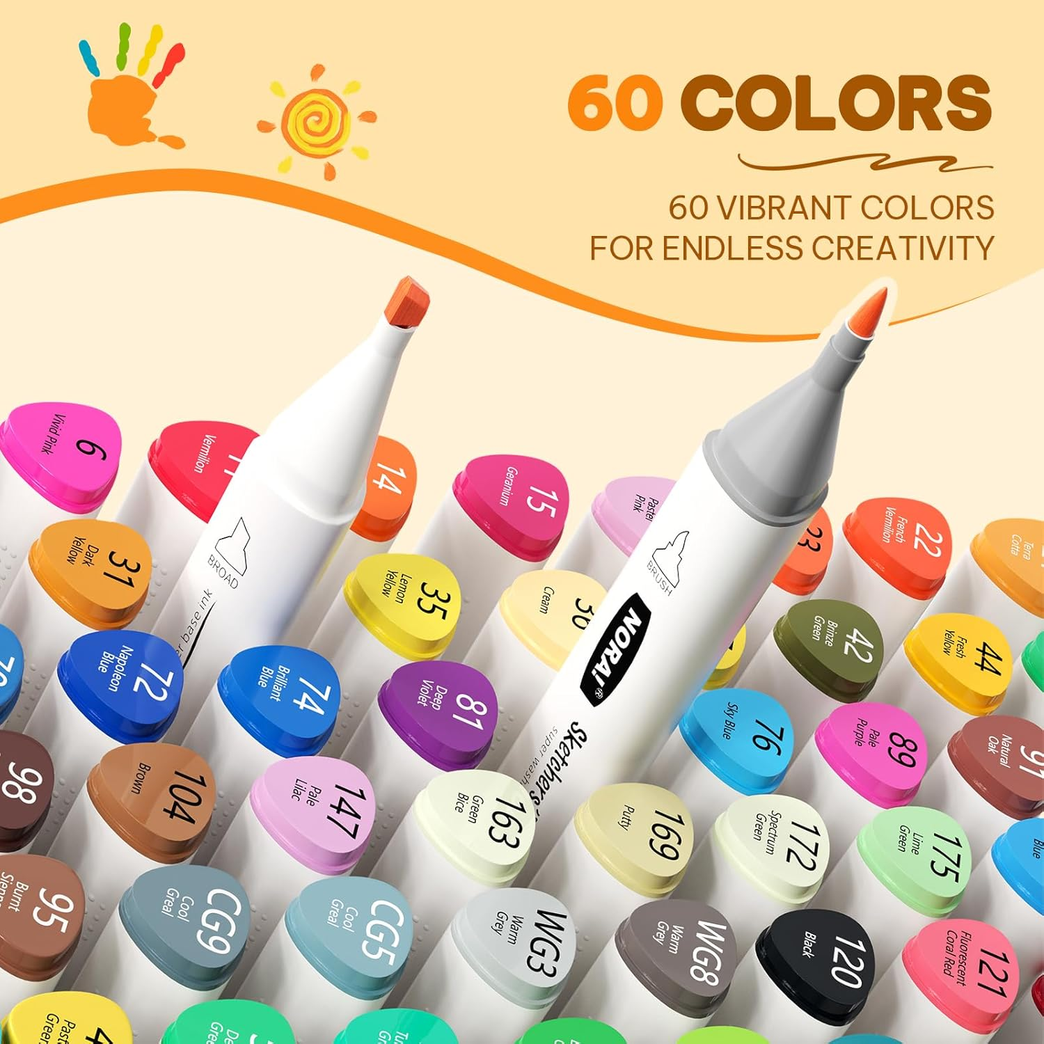 Sashion Alcohol Markers Brush Tip - 60 Colouring Markers Double Tipped Art Drawing, Alcohol Based Markers Set for Kids, Artist, Adult, Highlighter Pen Sketch for Painting, Sketching and Drawing image number 6