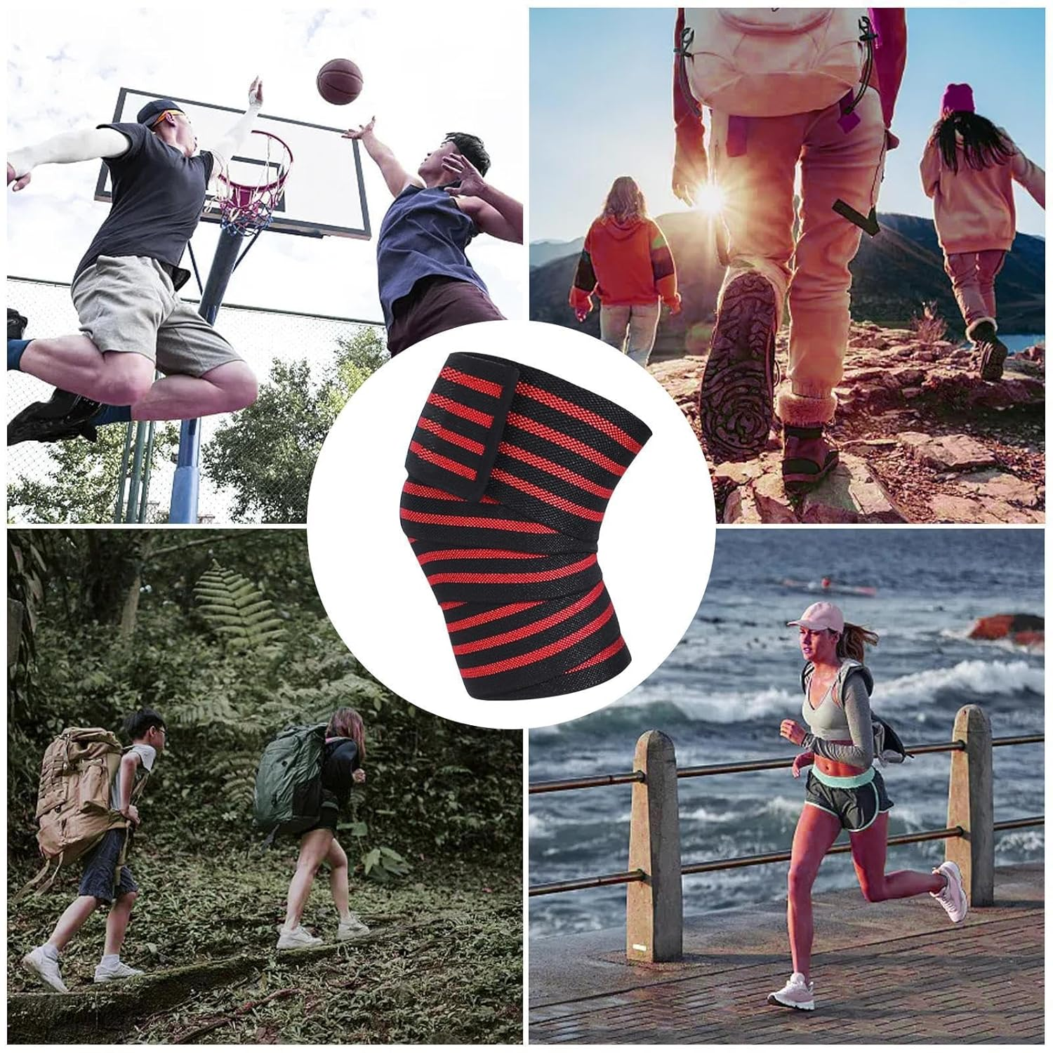 Gym Knee Support | Weight Lifting Knee Sleeves - Knee Straps, Gym Knee Brace, Elastic Knee Compression Sleeve for Men & Women - Orange1 image number 5