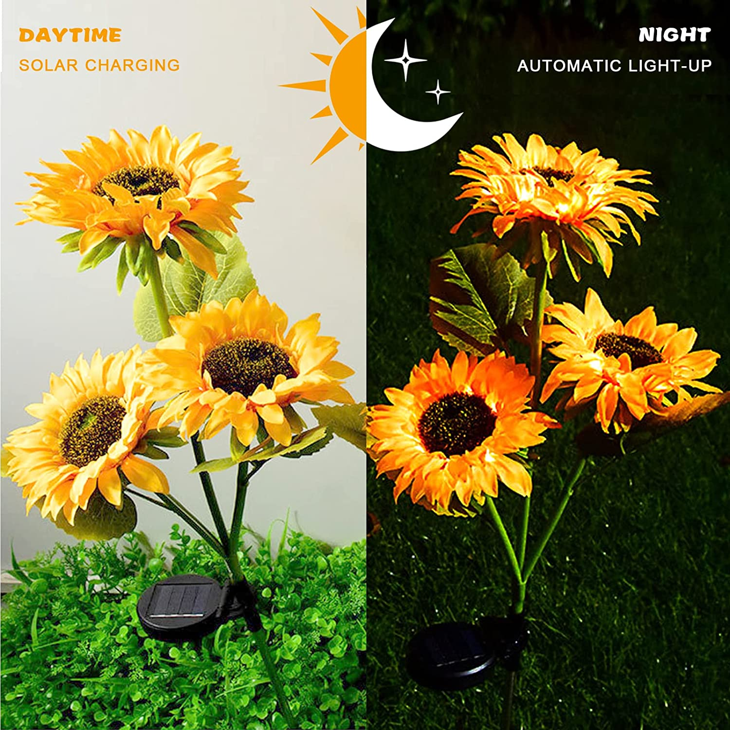 Solar Lights Outdoor Garden Decor - 2 Pack Solar Garden Lights with 6 Sunflower Lights, Waterproof Solar Outdoor Lights Auto On/Off Solar Decorative Lights for Garden,Patio,Backyard,Lawn Yard Pathway image number 1