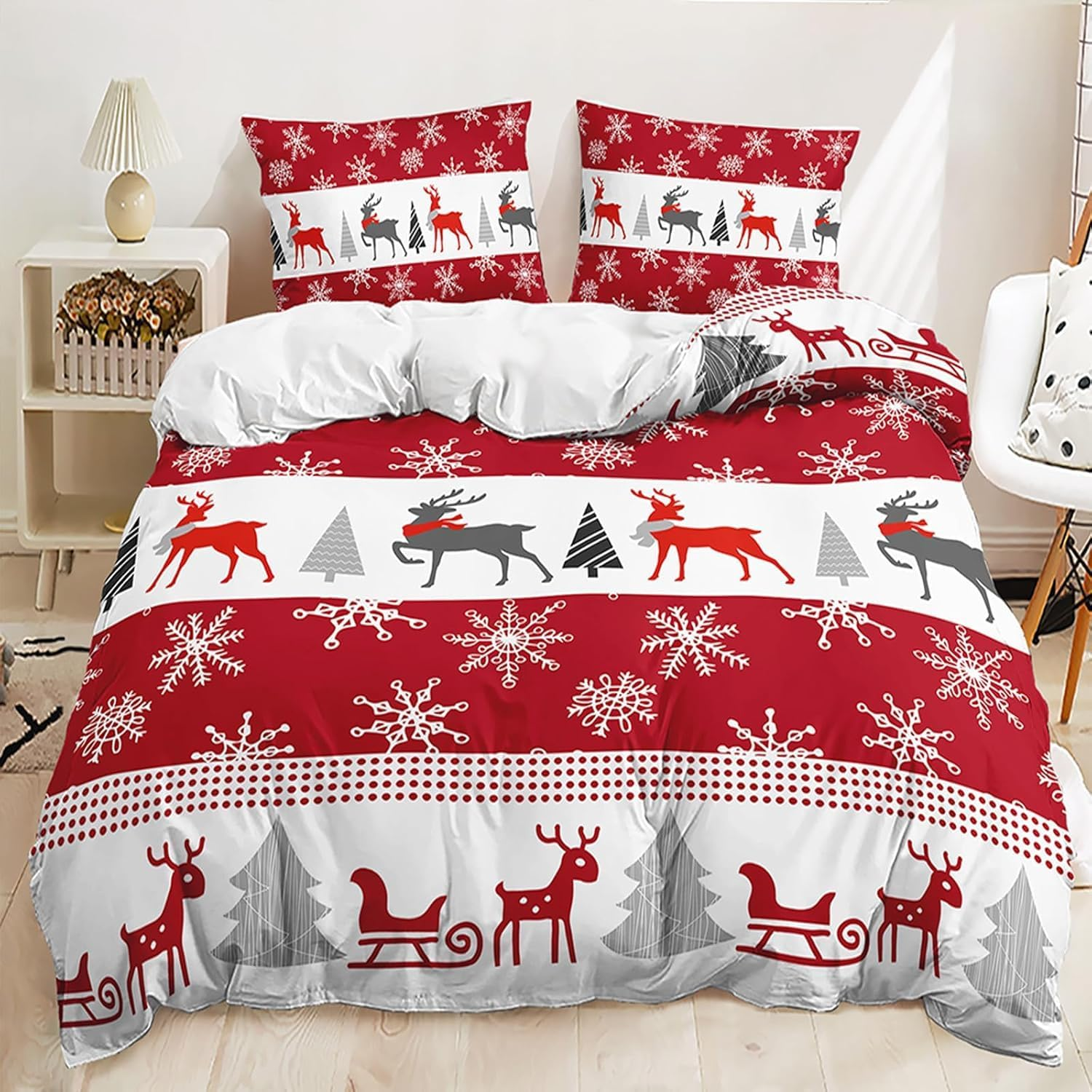 BJCJGGL Super King Quilt Cover Christmas Bedding for Kids Aldult Duvet Cover with Zipper Closure + 2 Pillowcases 50X75 Cm - Breathable Hypoallergenic Microfiber Quilt Cover - 275X240 Cm image number 5
